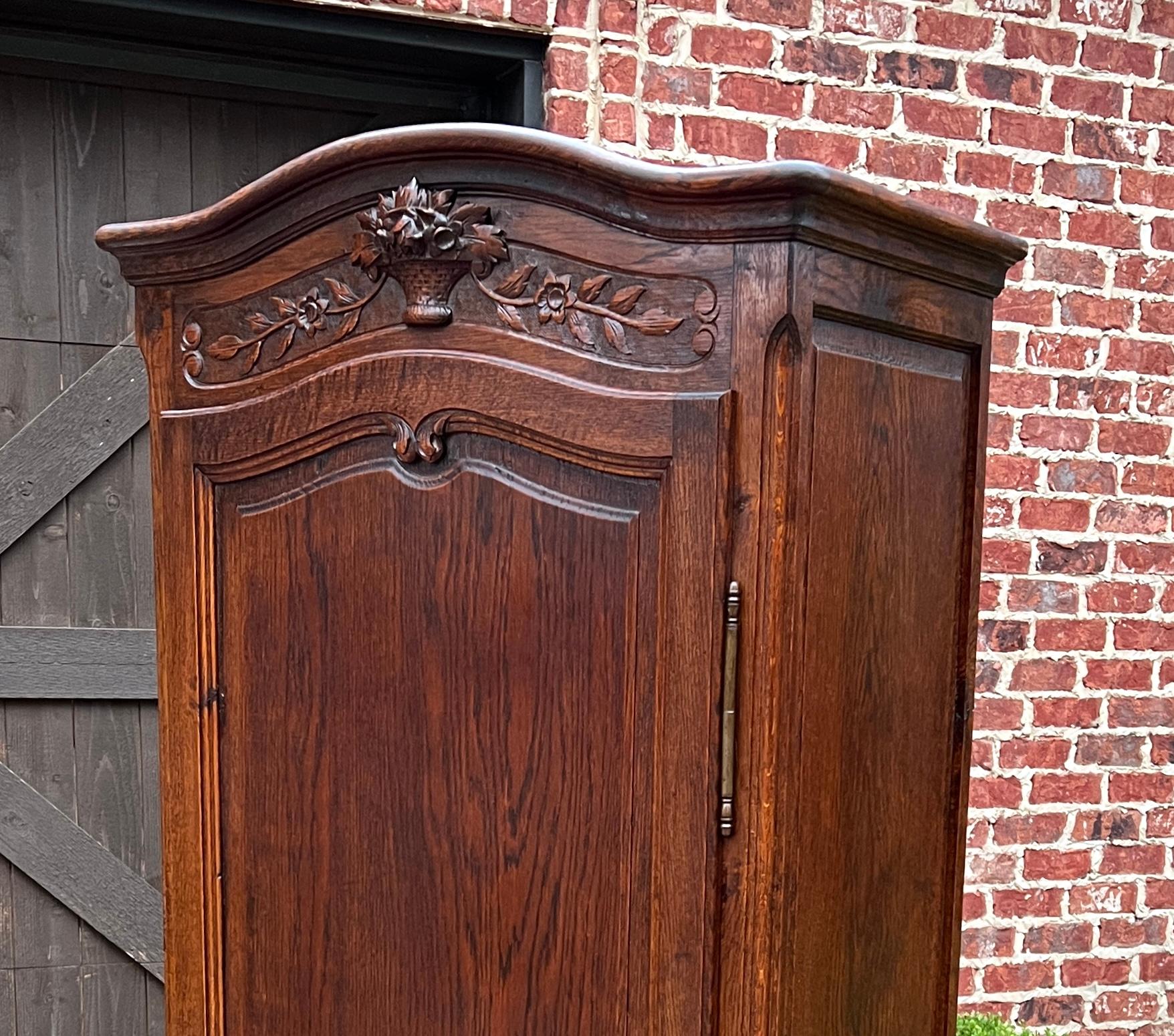 Antique French Country Louis XV Armoire Wardrobe Cabinet Linen Closet Oak 1930s 1