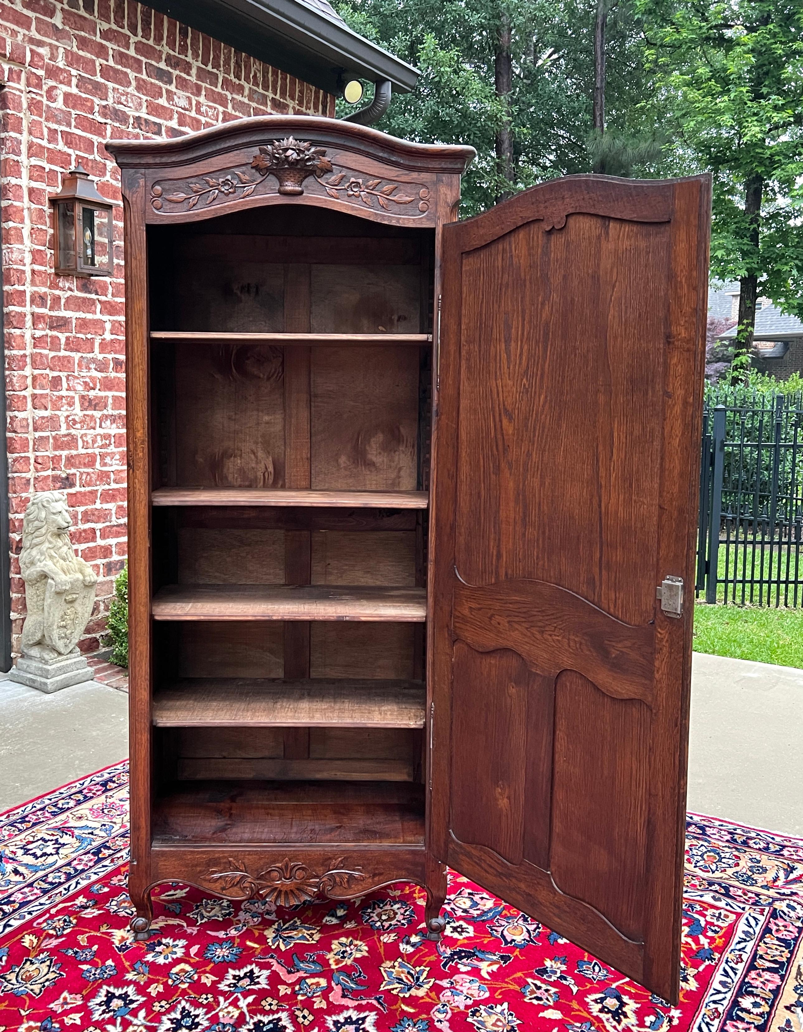 Antique French Country Louis XV Armoire Wardrobe Cabinet Linen Closet Oak 1930s 3