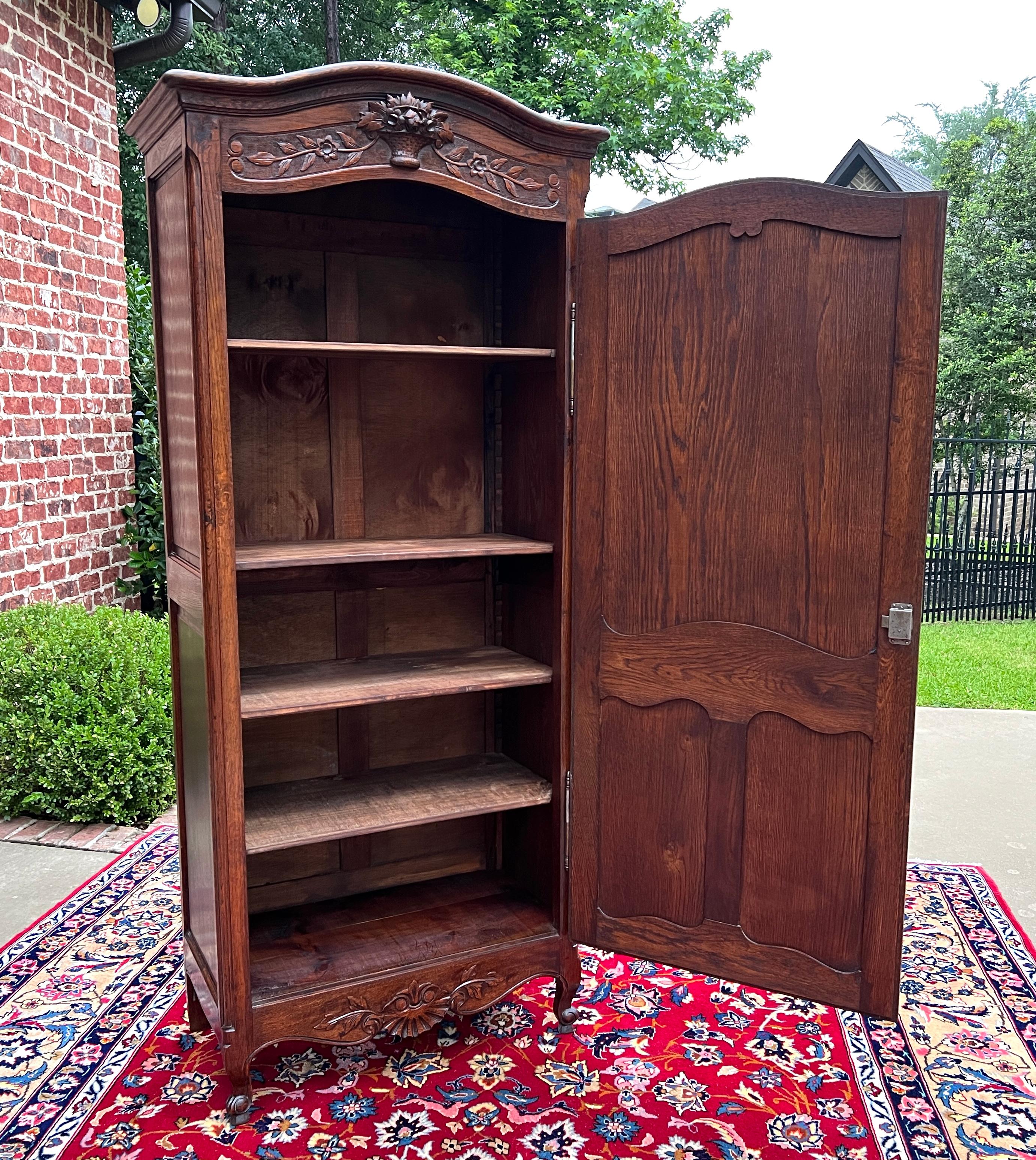 Antique French Country Louis XV Armoire Wardrobe Cabinet Linen Closet Oak 1930s 4