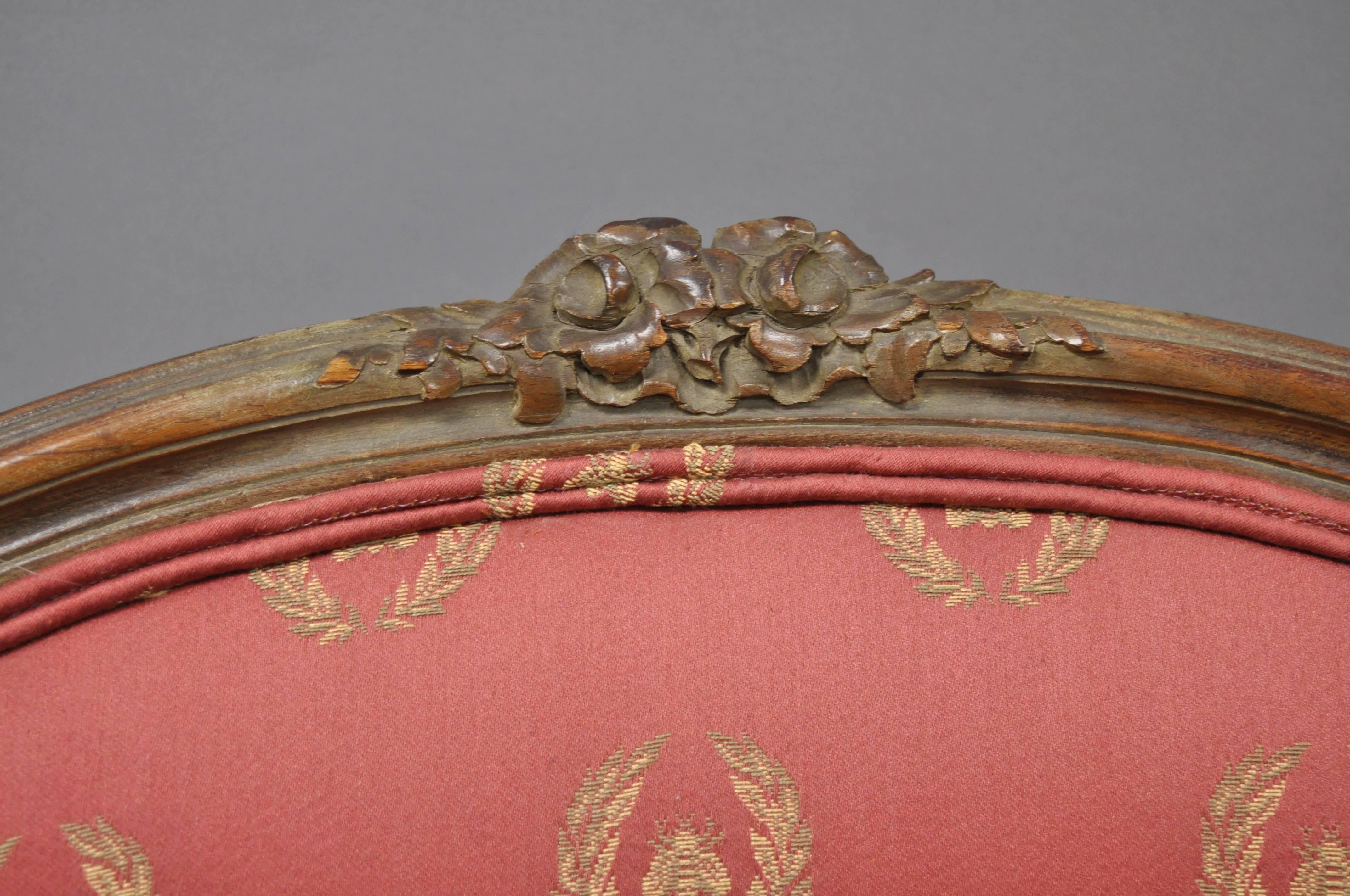 Antique French Country Louis XV Style Walnut Bergere Arm Chair Boudoir Chair In Good Condition In Philadelphia, PA