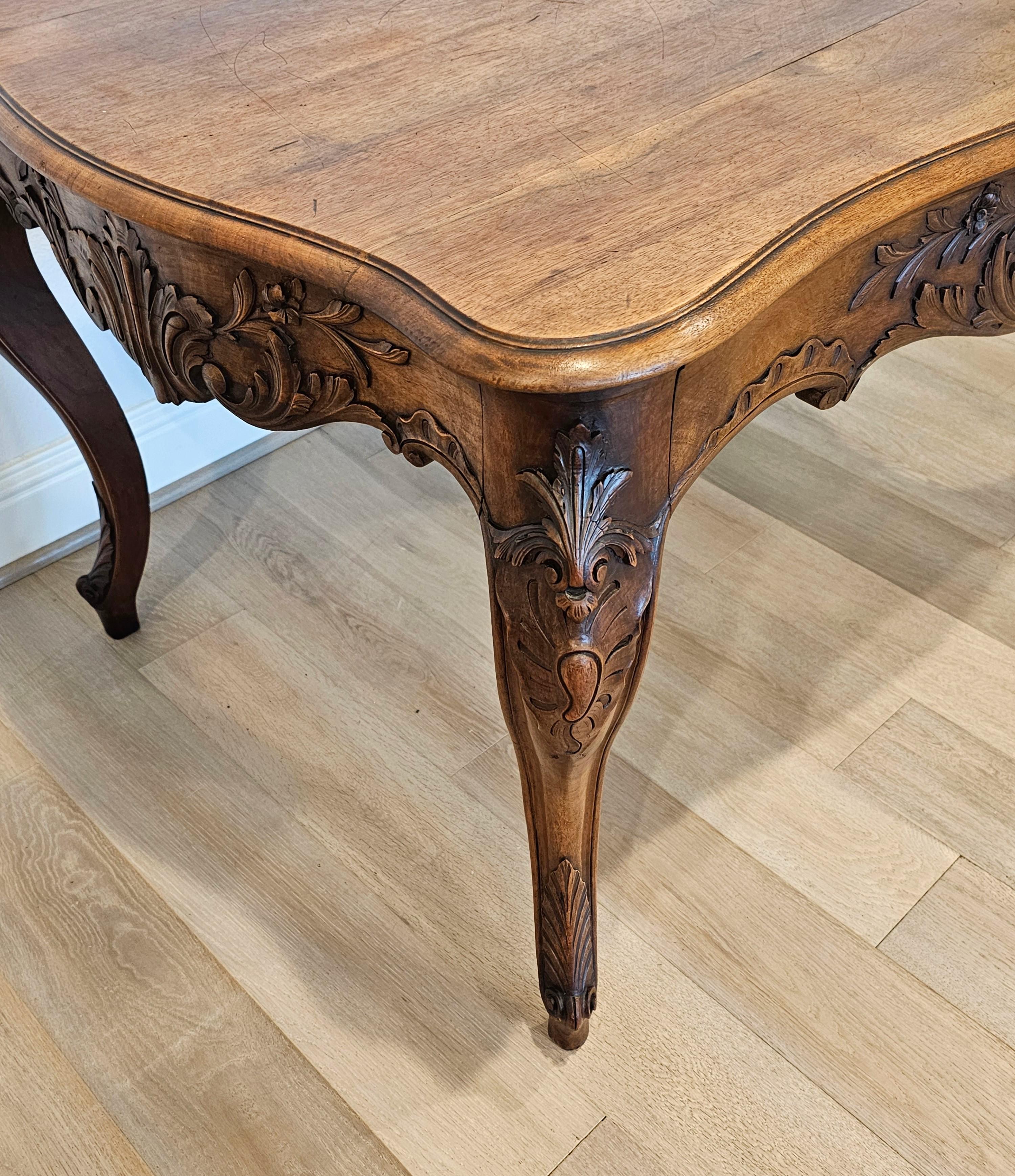 Antique French Country Louis XV Style Carved Walnut Center Table  For Sale 8