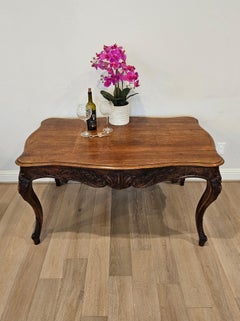 Antique French Country Louis XV Style Carved Walnut Center Table