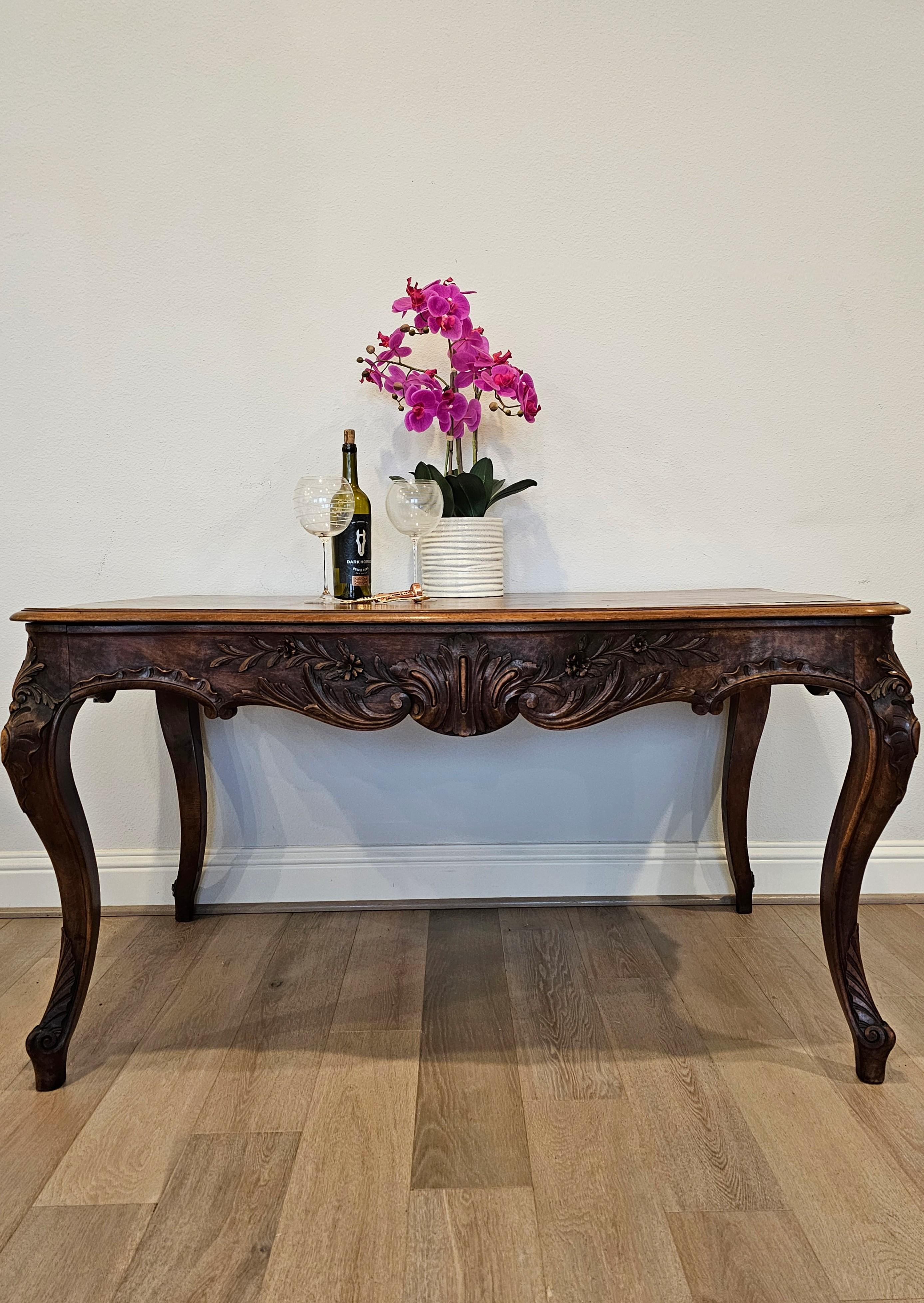 Hand-Carved Antique French Country Louis XV Style Carved Walnut Center Table  For Sale