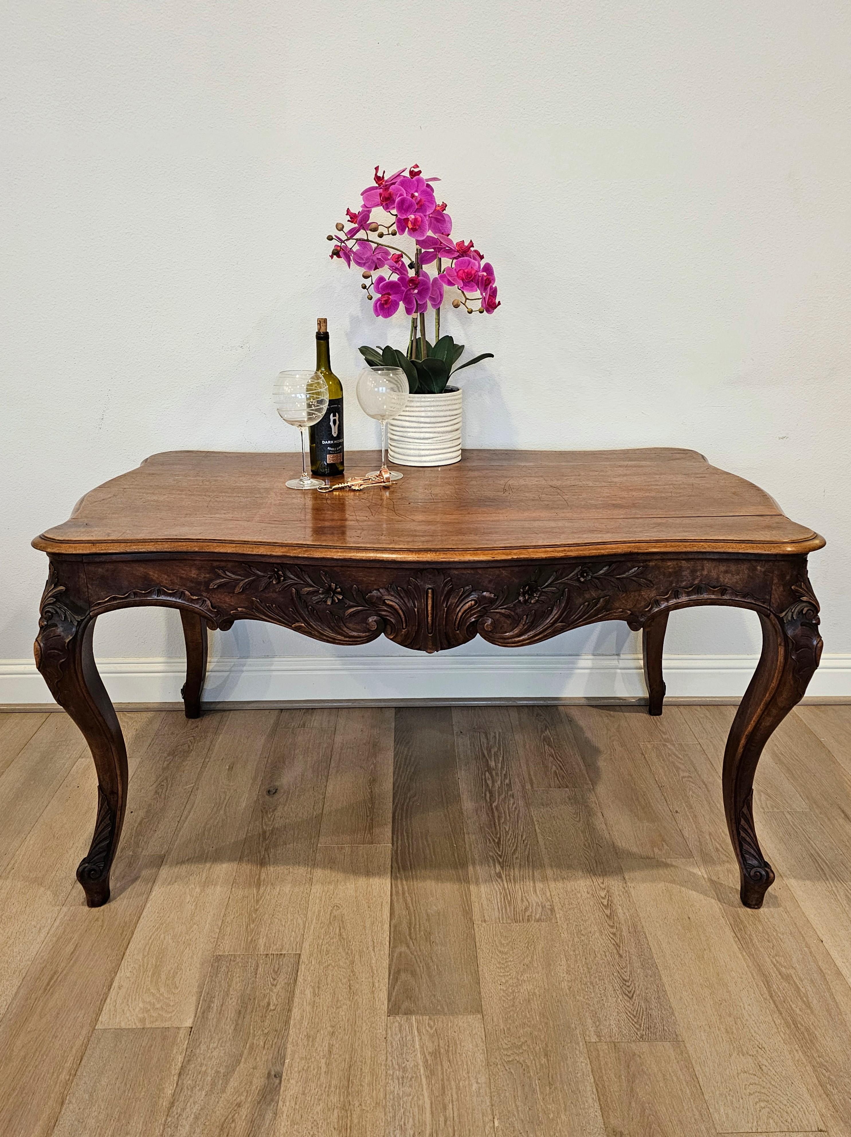 Antique French Country Louis XV Style Carved Walnut Center Table  In Fair Condition For Sale In Forney, TX