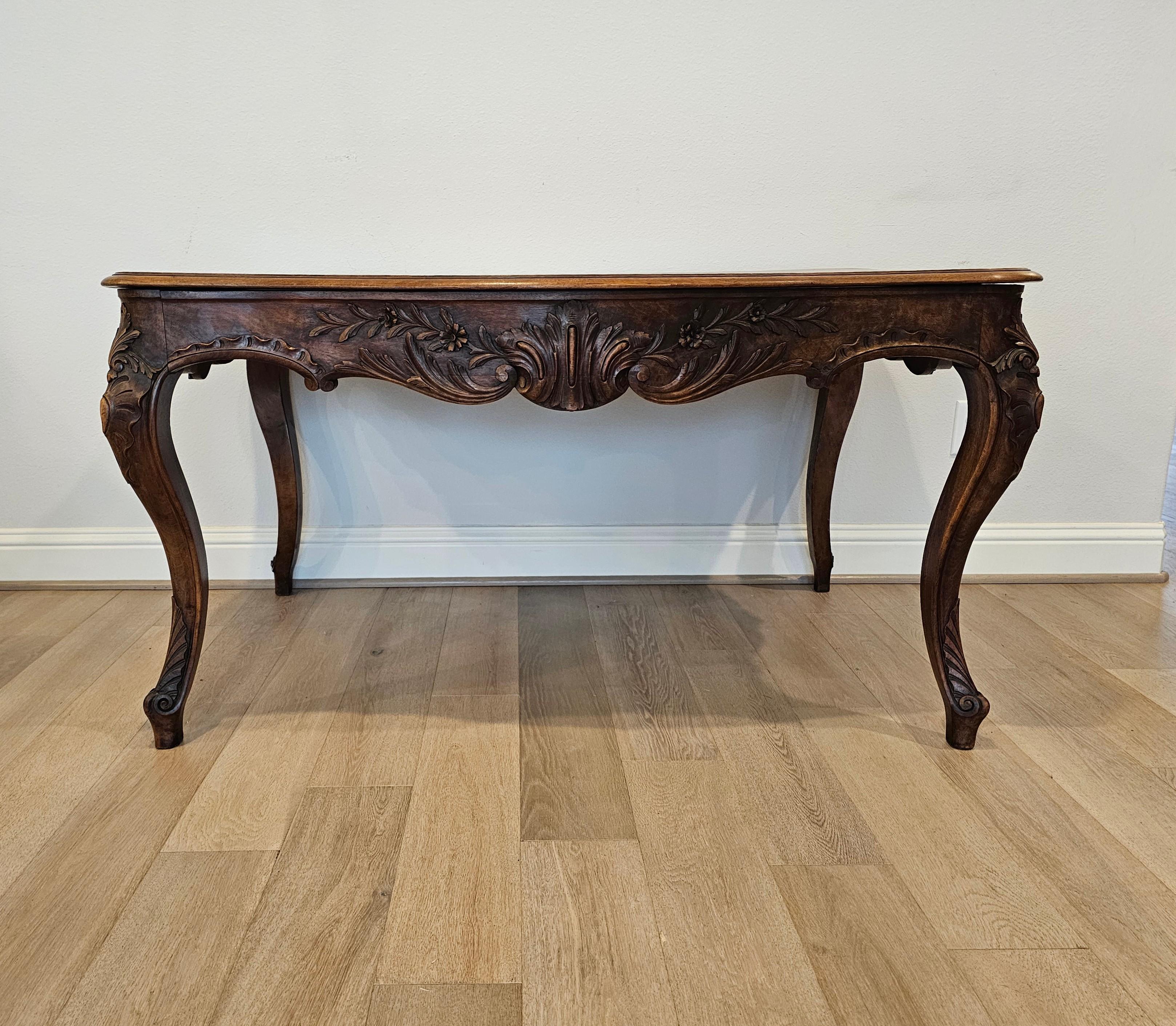 19th Century Antique French Country Louis XV Style Carved Walnut Center Table  For Sale