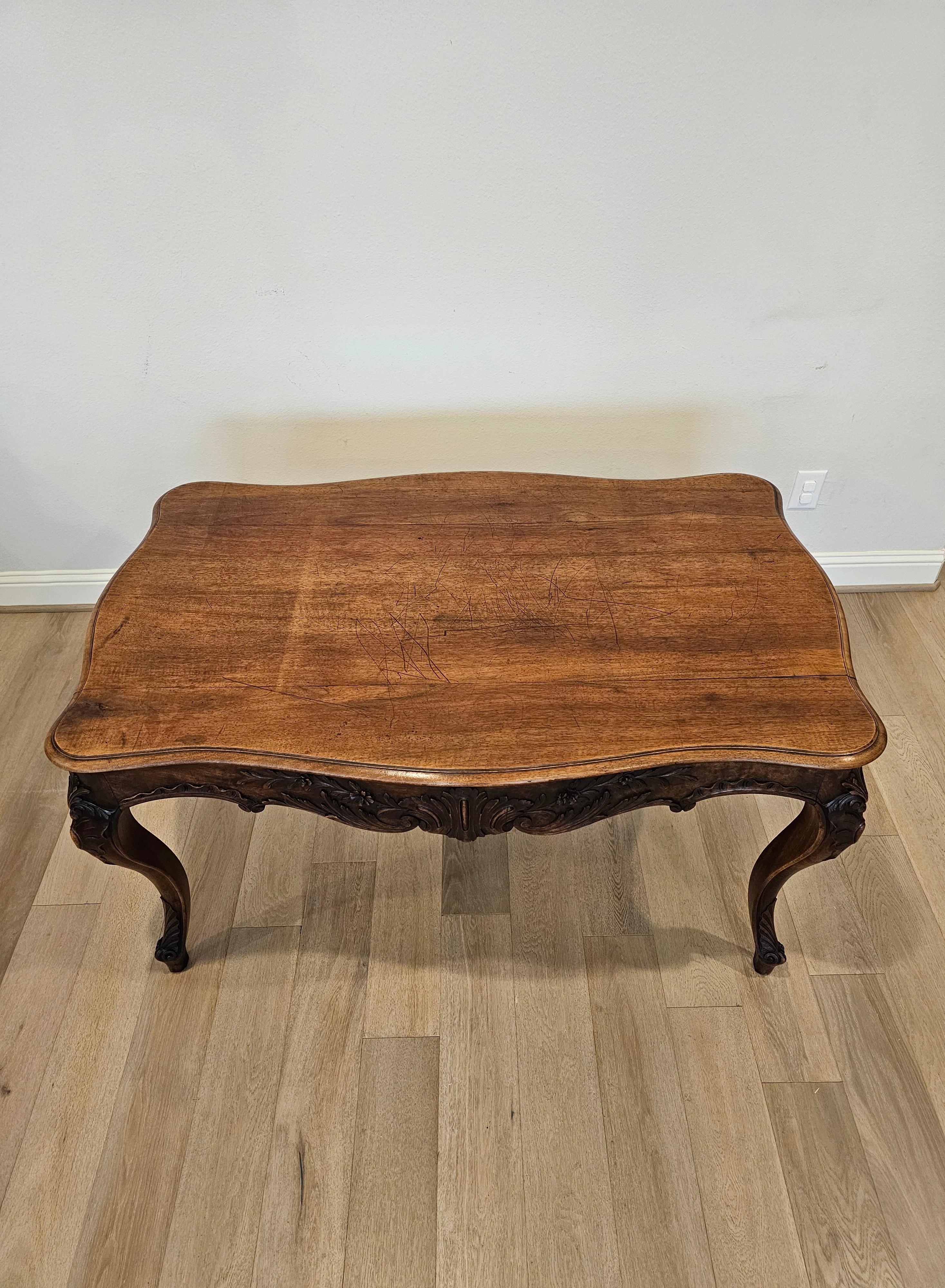 Antique French Country Louis XV Style Carved Walnut Center Table  For Sale 2