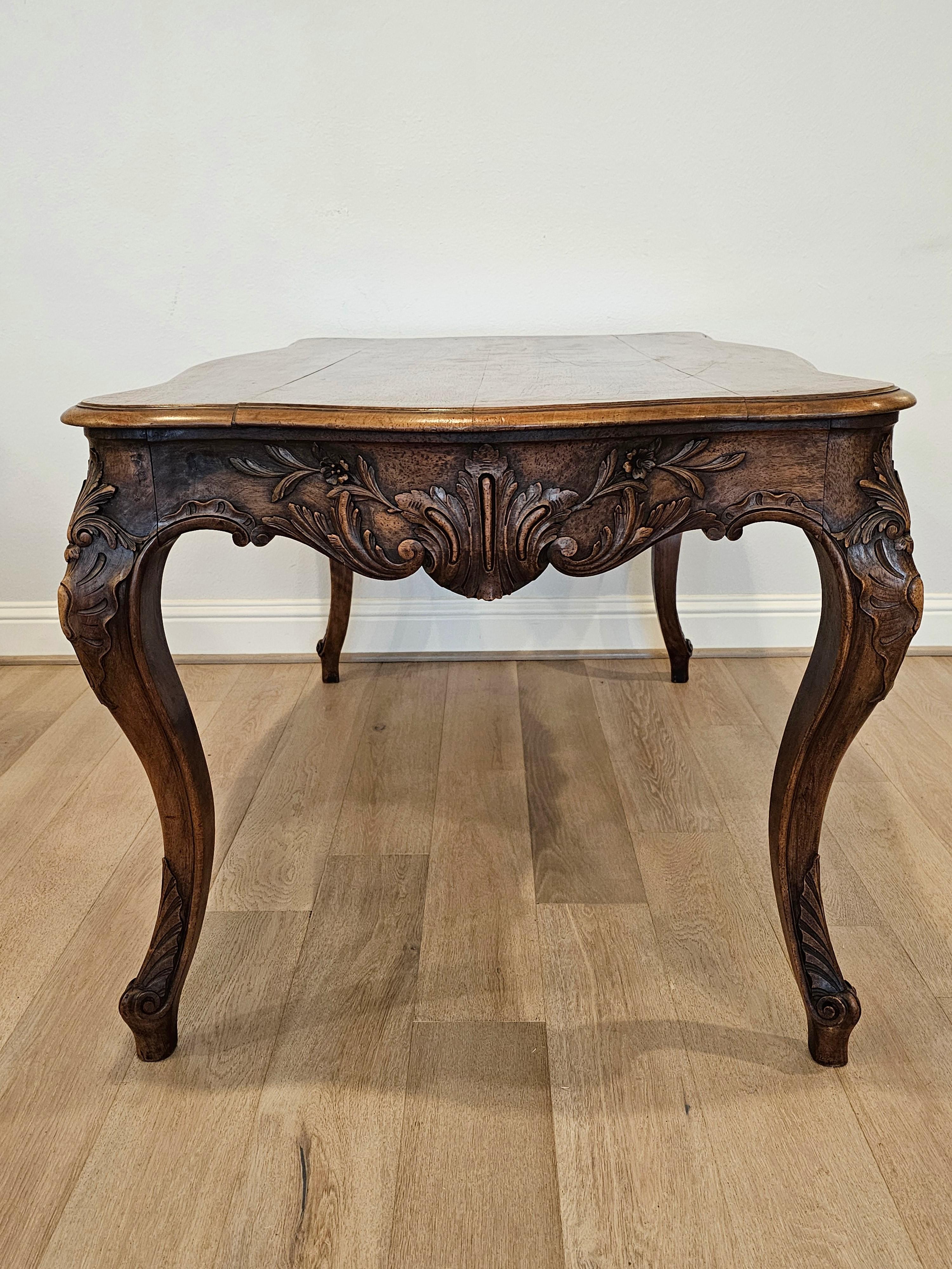 Antique French Country Louis XV Style Carved Walnut Center Table  For Sale 4