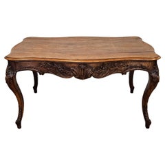 Antique French Country Louis XV Style Carved Walnut Center Table 