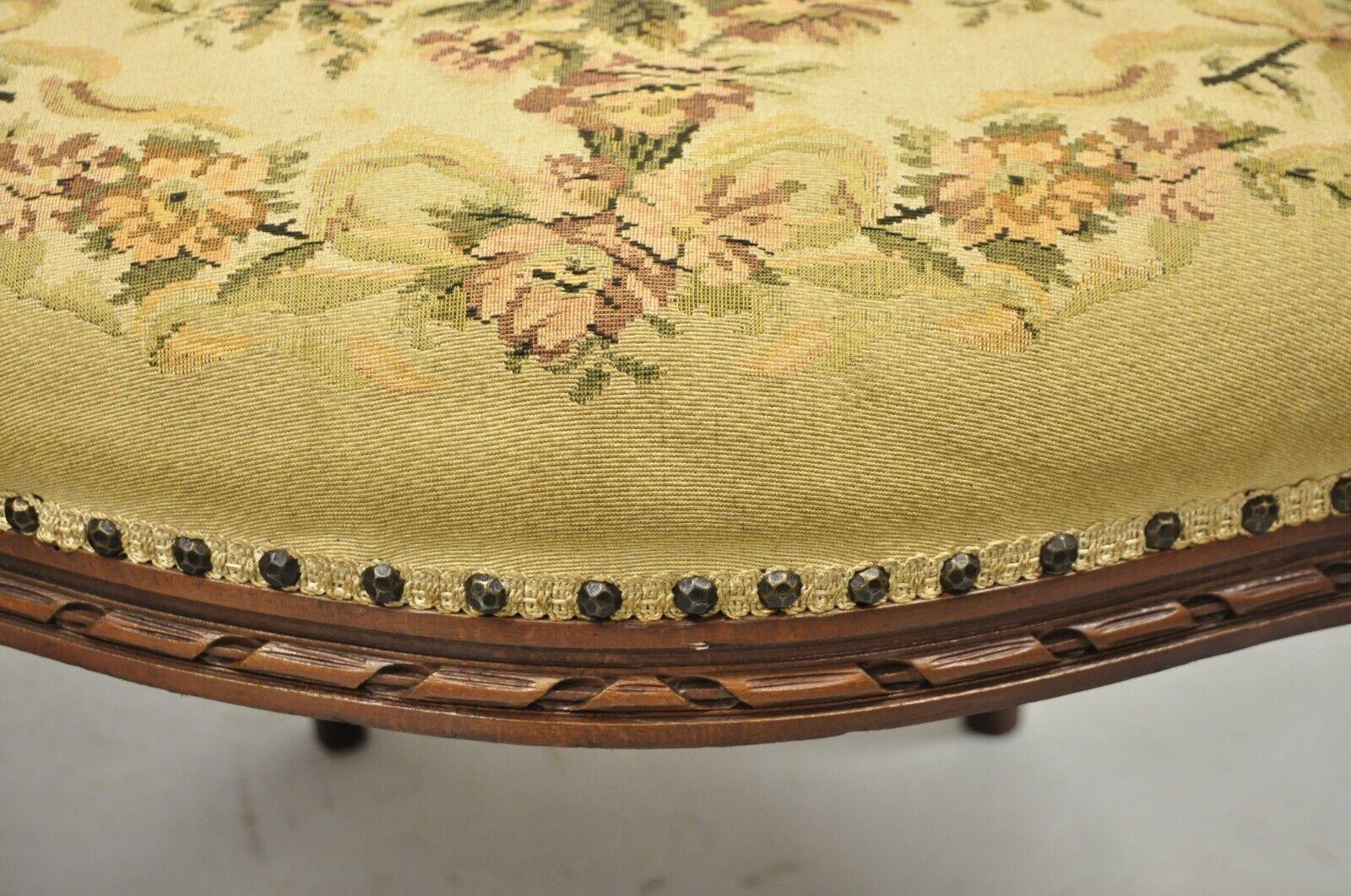 Antique French Country Louis XV Victorian Floral Tapestry Arm Chairs, a Pair For Sale 2