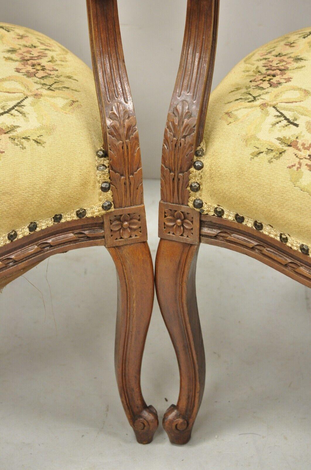 Antique French Country Louis XV Victorian Floral Tapestry Arm Chairs, a Pair For Sale 3
