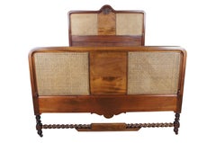 Antique French Country Louis XV Walnut Caned Bergere Full Size Bed