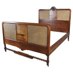 Antique French Country Louis XV Walnut Caned Bergere Full Size Bed