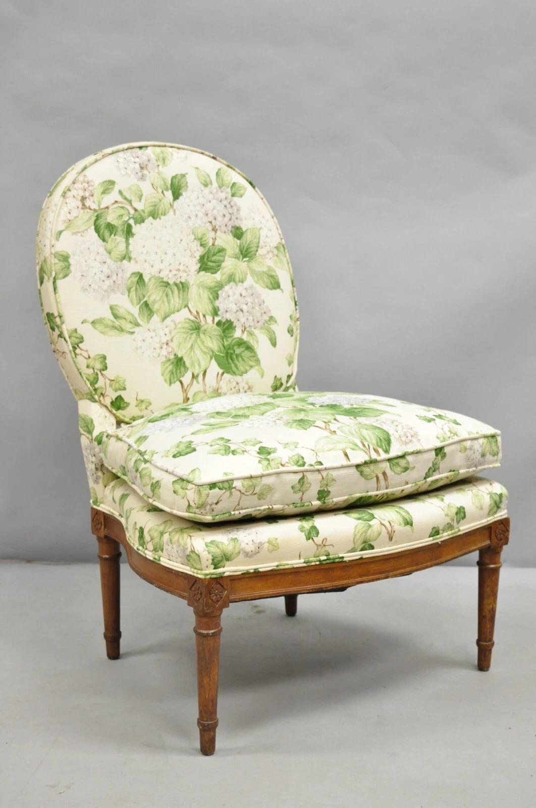 Antique French Country Louis XVI Style Walnut Boudoir Slipper Lounge Chair For Sale 4