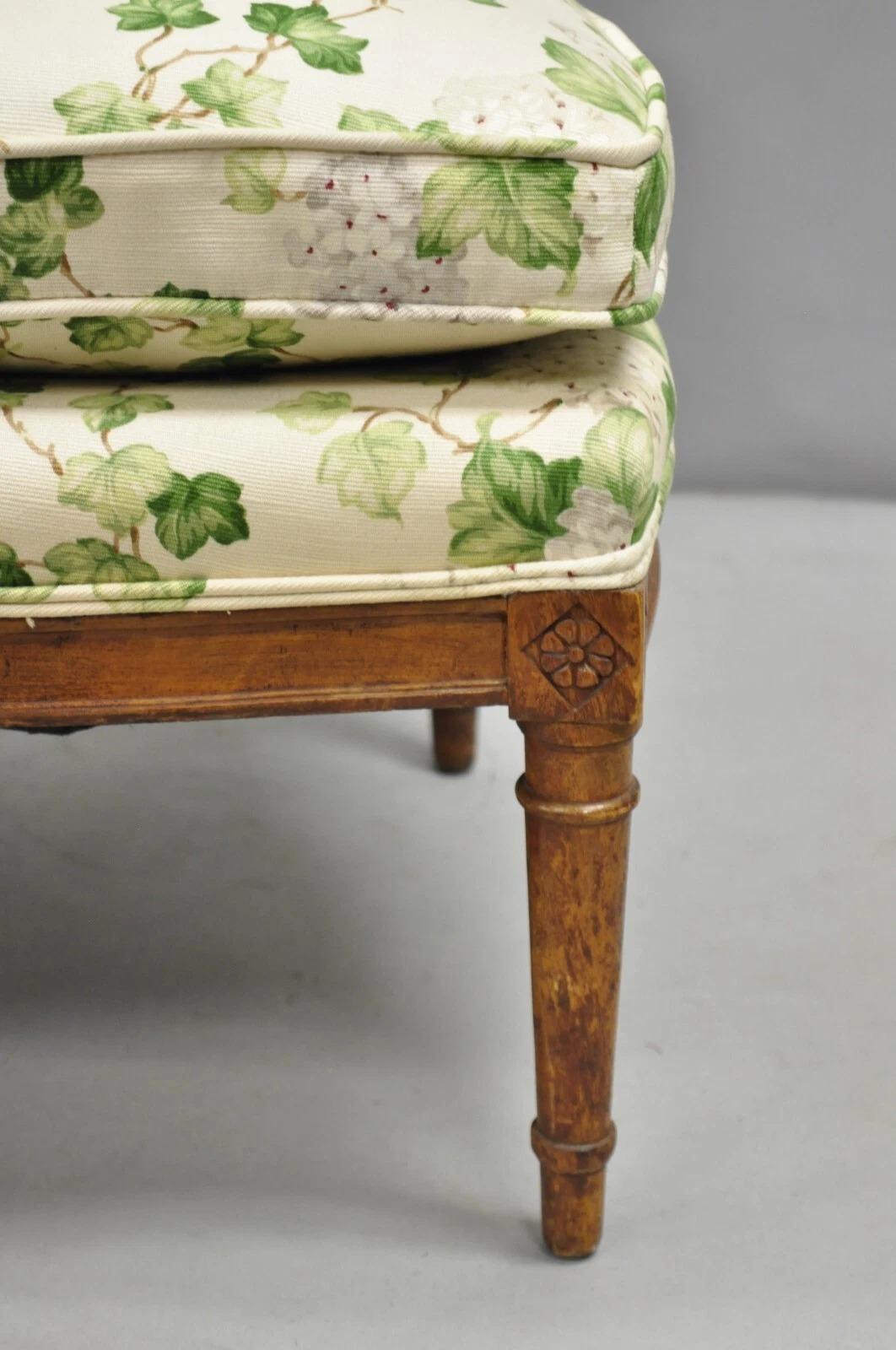 Fabric Antique French Country Louis XVI Style Walnut Boudoir Slipper Lounge Chair For Sale