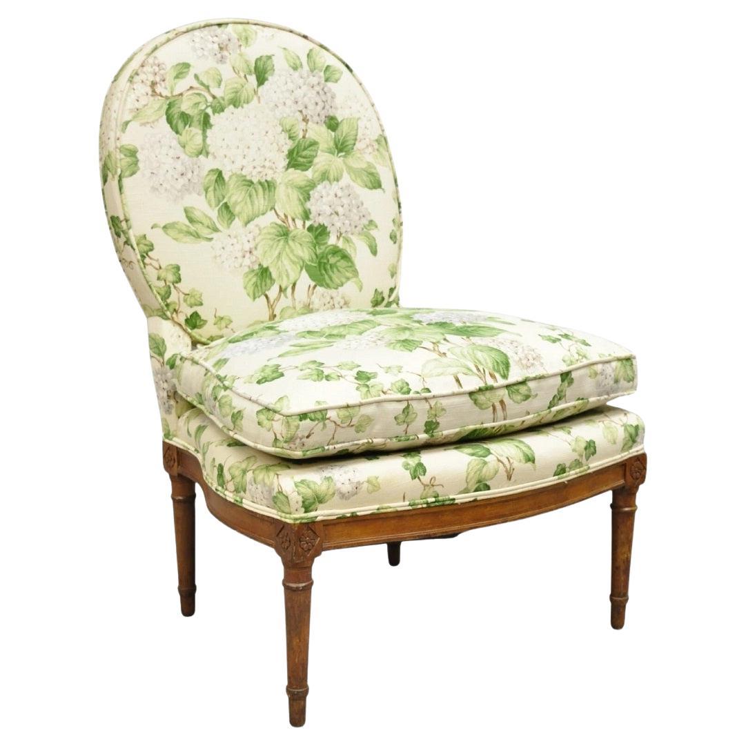Antique French Country Louis XVI Style Walnut Boudoir Slipper Lounge Chair For Sale