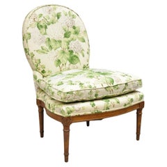 Antique French Country Louis XVI Style Walnut Boudoir Slipper Lounge Chair