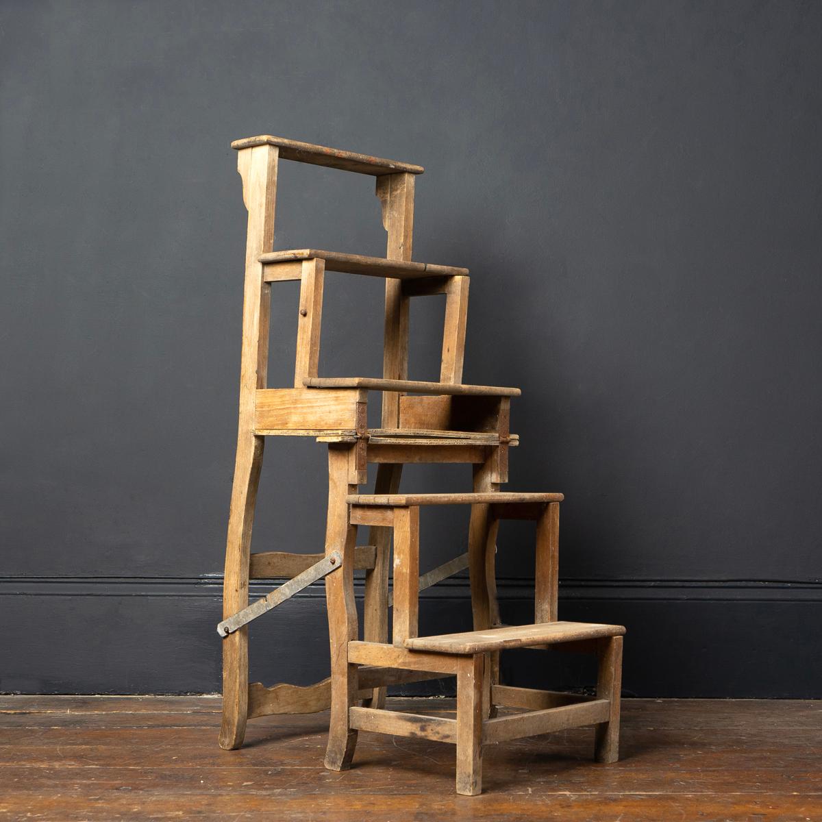 Antique French Country Made Metamorphic Chair / Library Steps 8