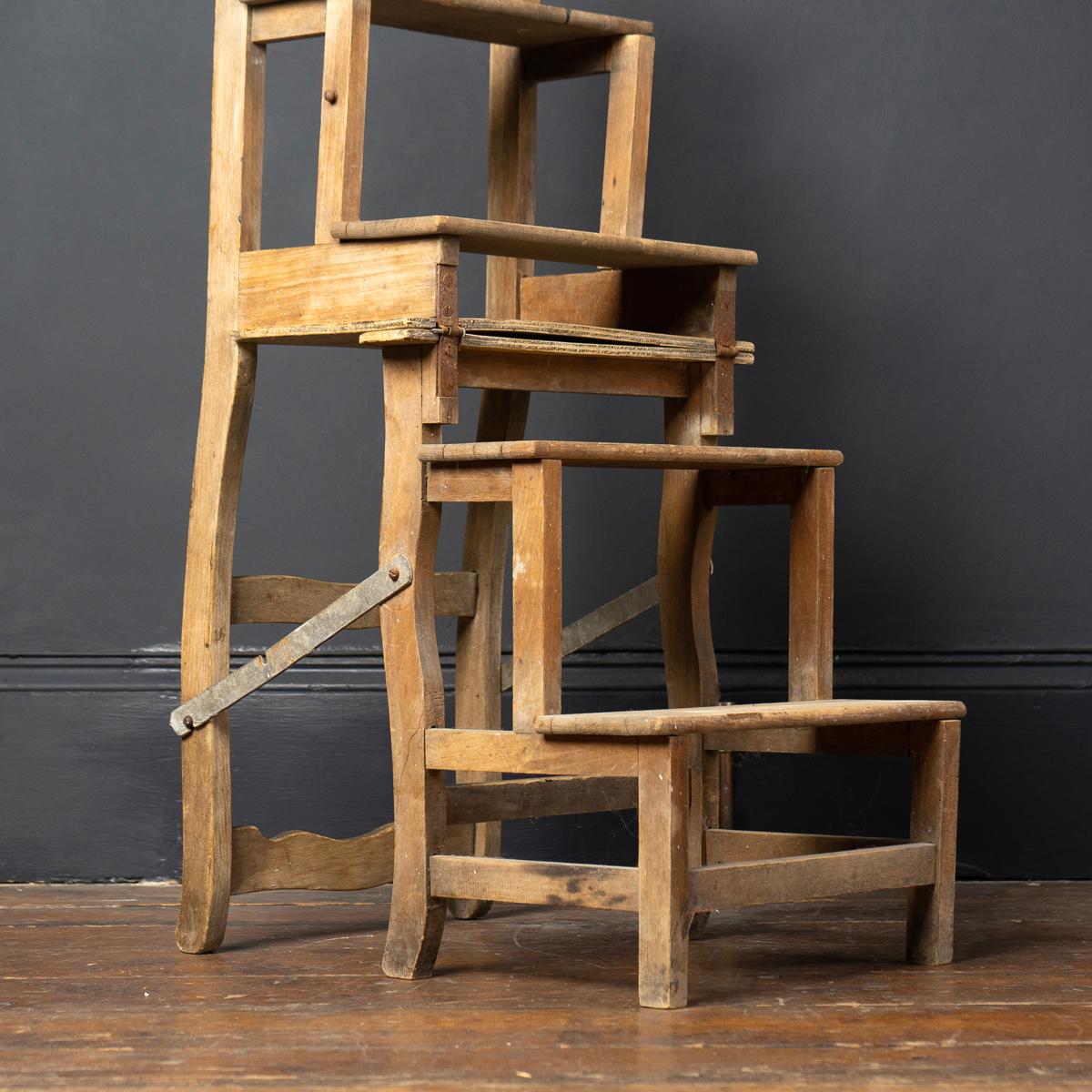 Antique French Country Made Metamorphic Chair / Library Steps 9