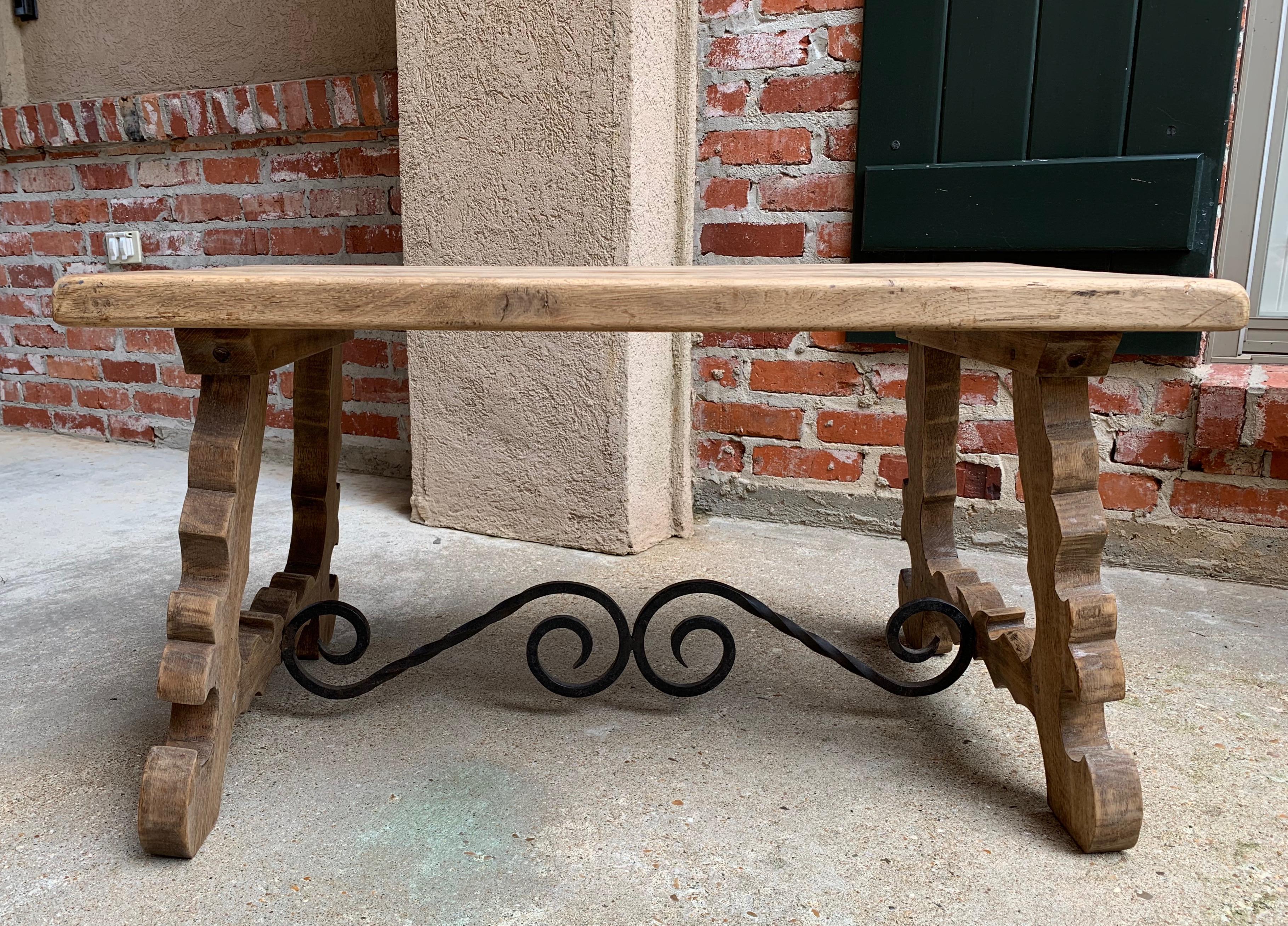 Antique French Country Oak Coffee Table Bench Catalan Spanish Iron