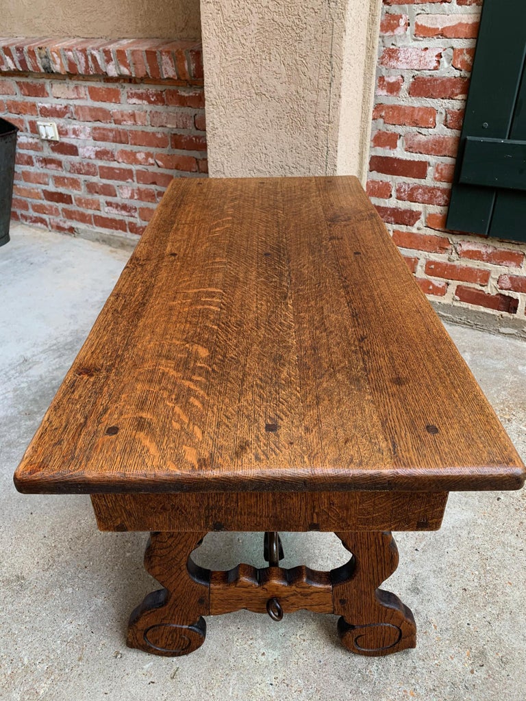 Antique French Country Oak Coffee Table Bench Spanish Catalan Ranch at
