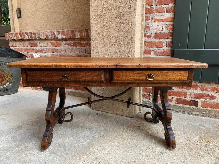 Antique French Country Oak Coffee Table Bench Spanish Catalan Ranch at