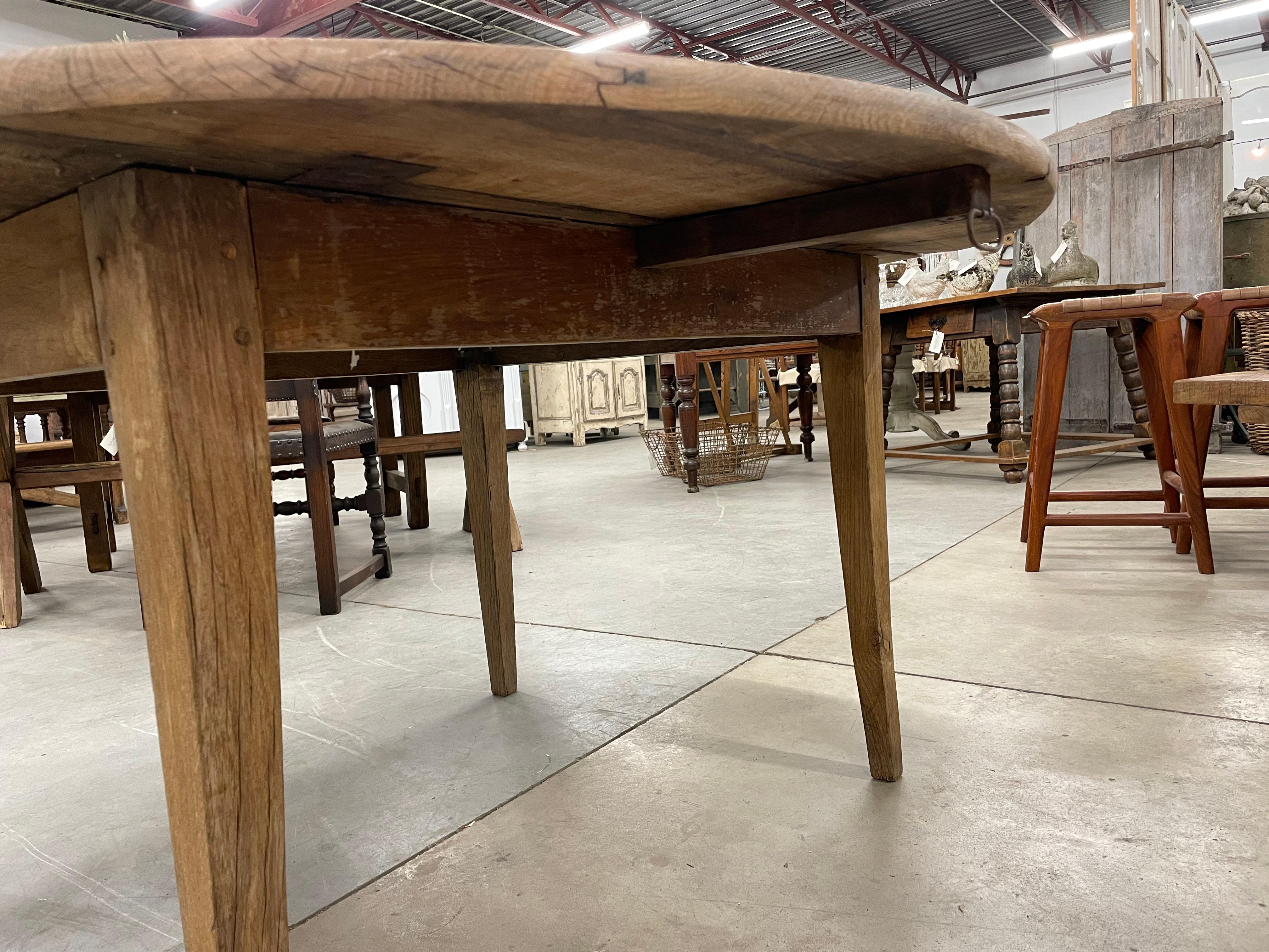 19th Century Antique French Country Oak Drop-Leaf Table For Sale