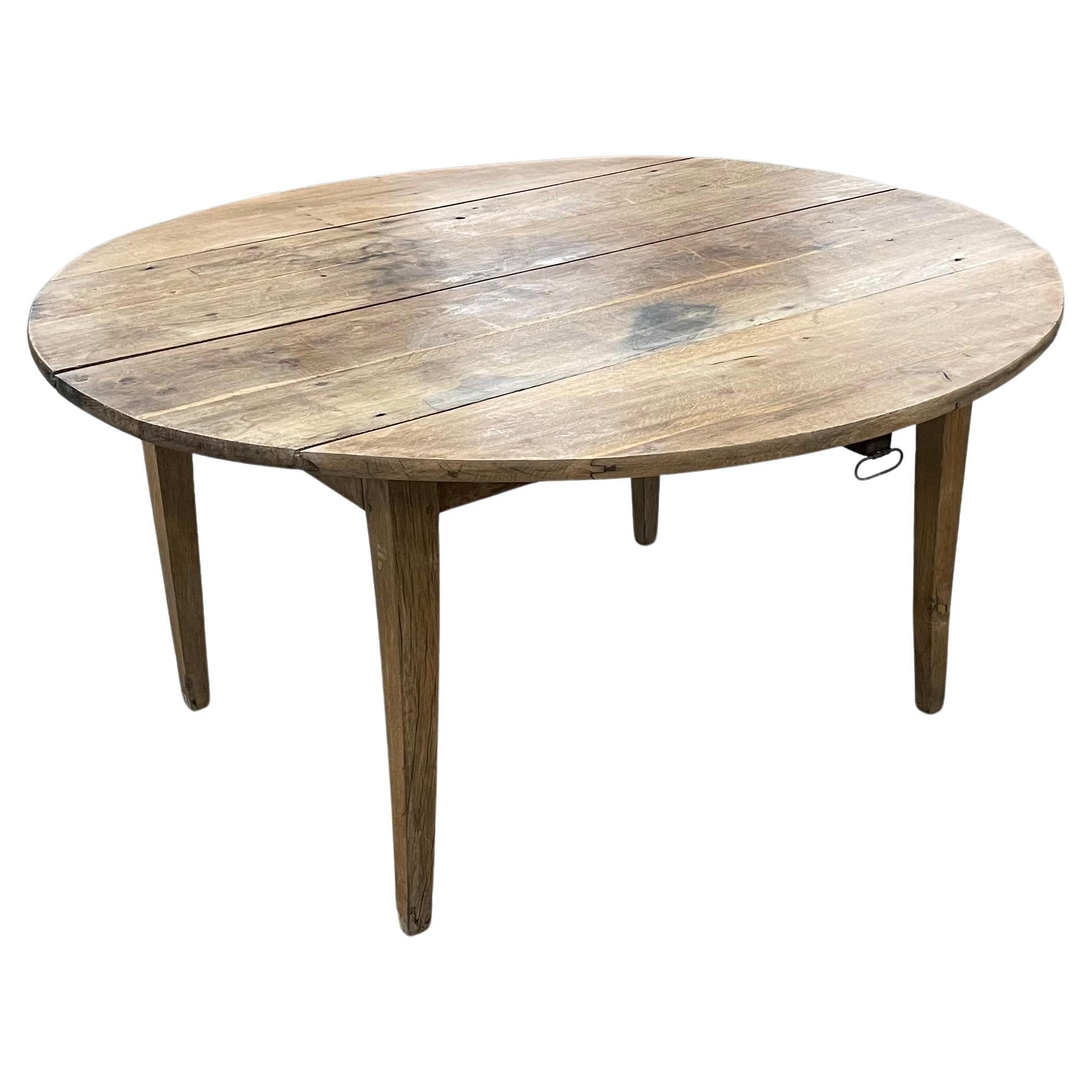 Antique French Country Oak Drop-Leaf Table For Sale