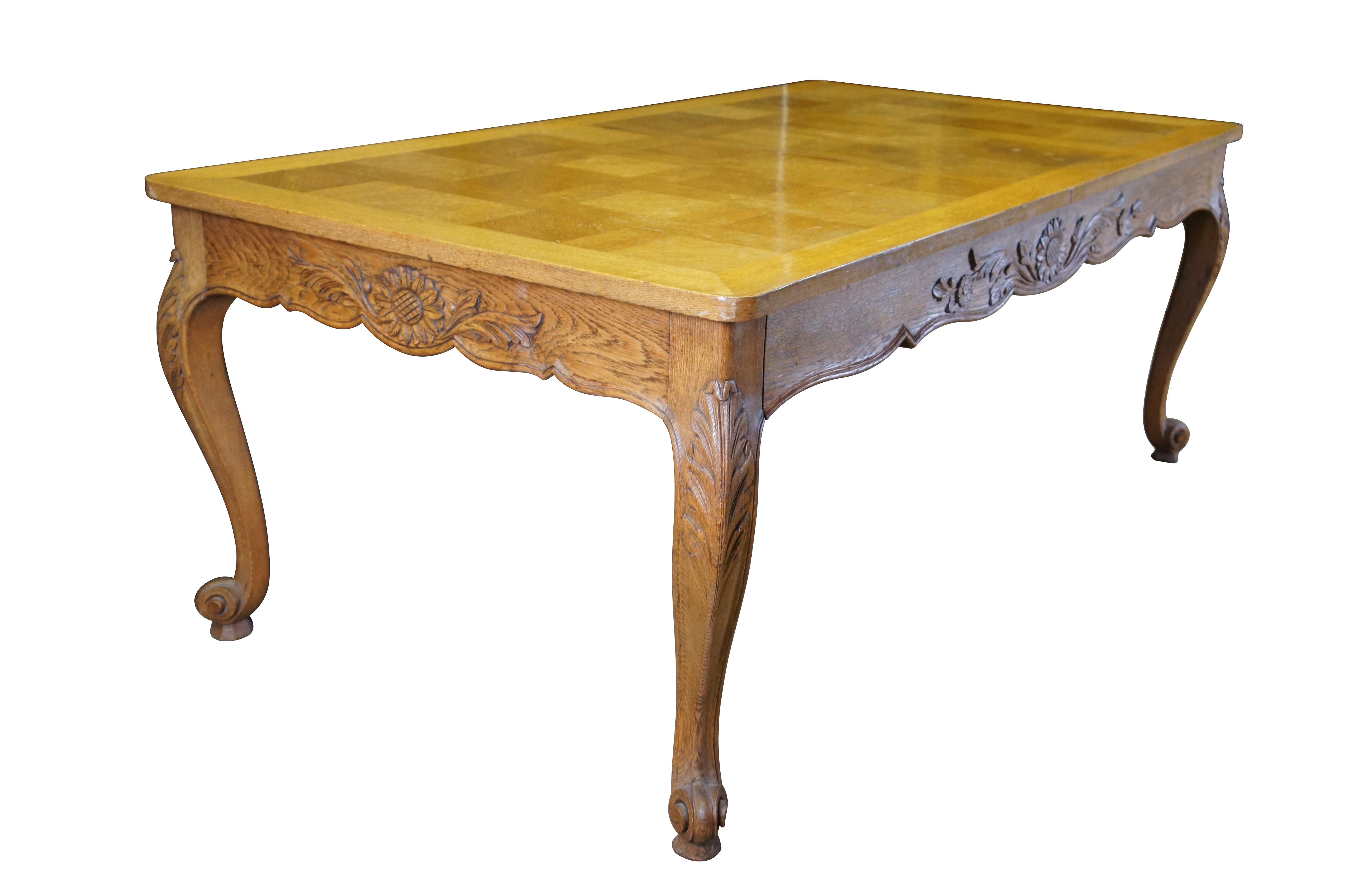 French Provincial Antique French Country Oak Extendable Carved Floral Acanthus Dining Table For Sale