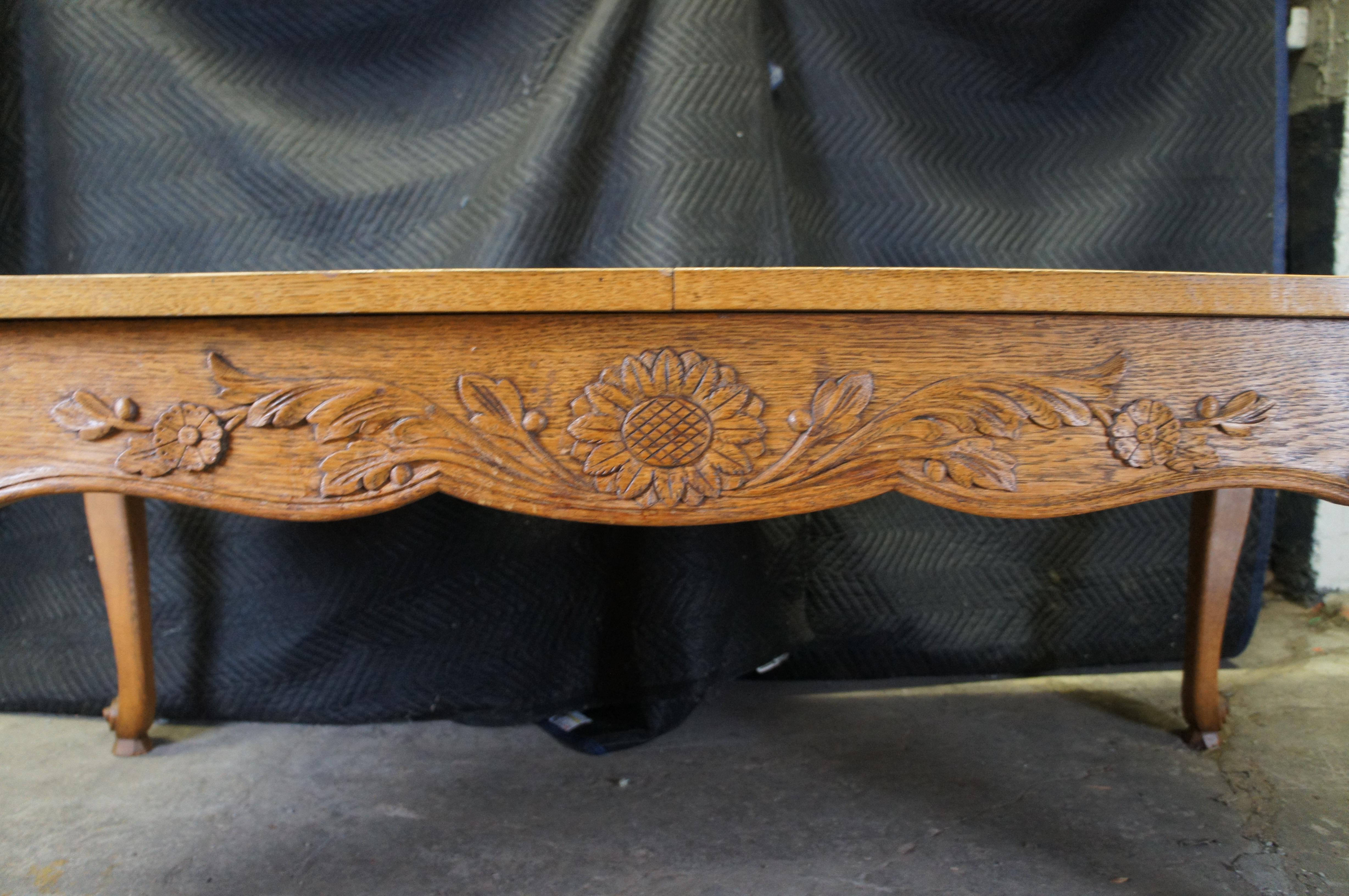 20th Century Antique French Country Oak Extendable Carved Floral Acanthus Dining Table For Sale