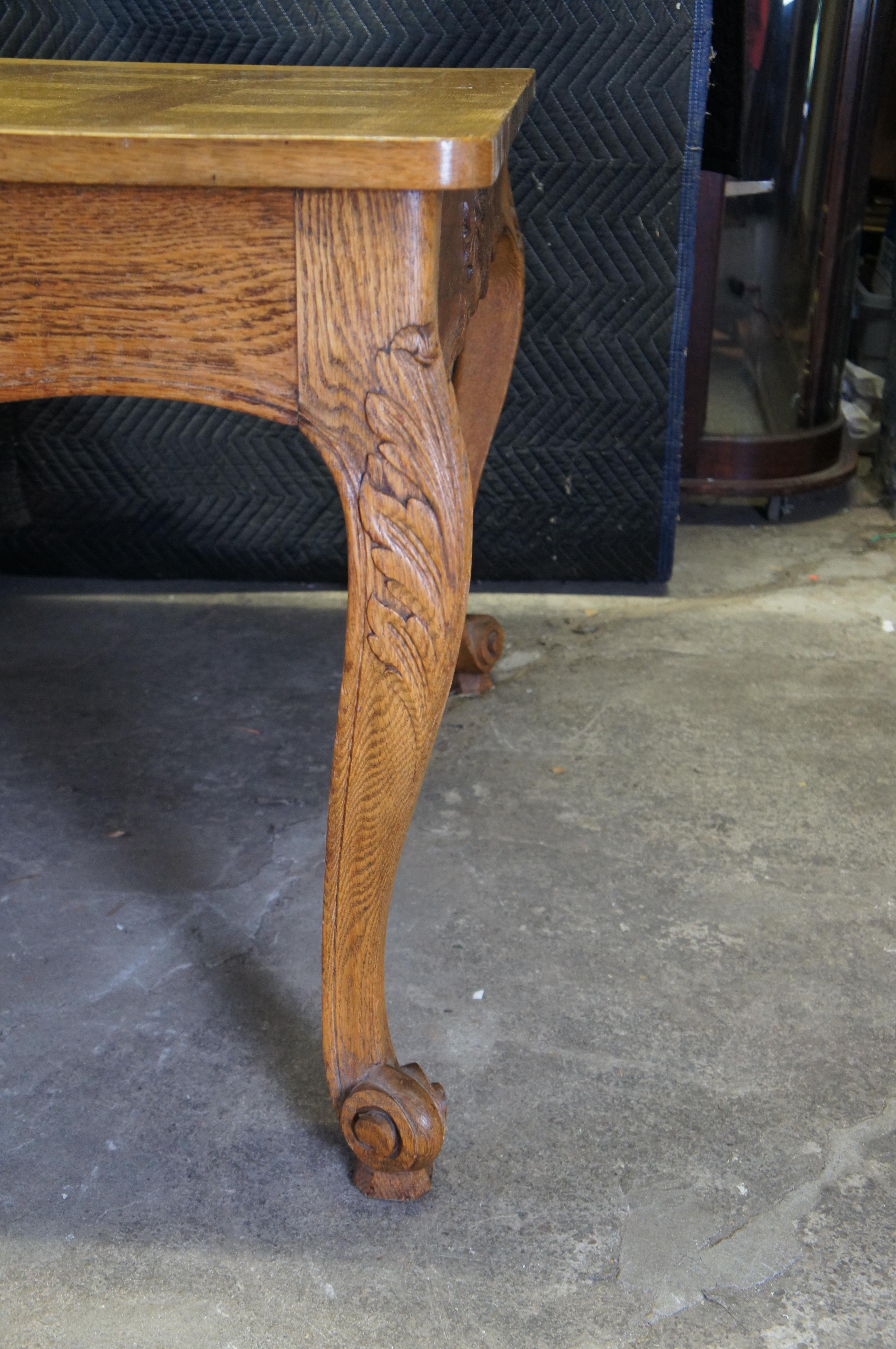 Antique French Country Oak Extendable Carved Floral Acanthus Dining Table For Sale 1