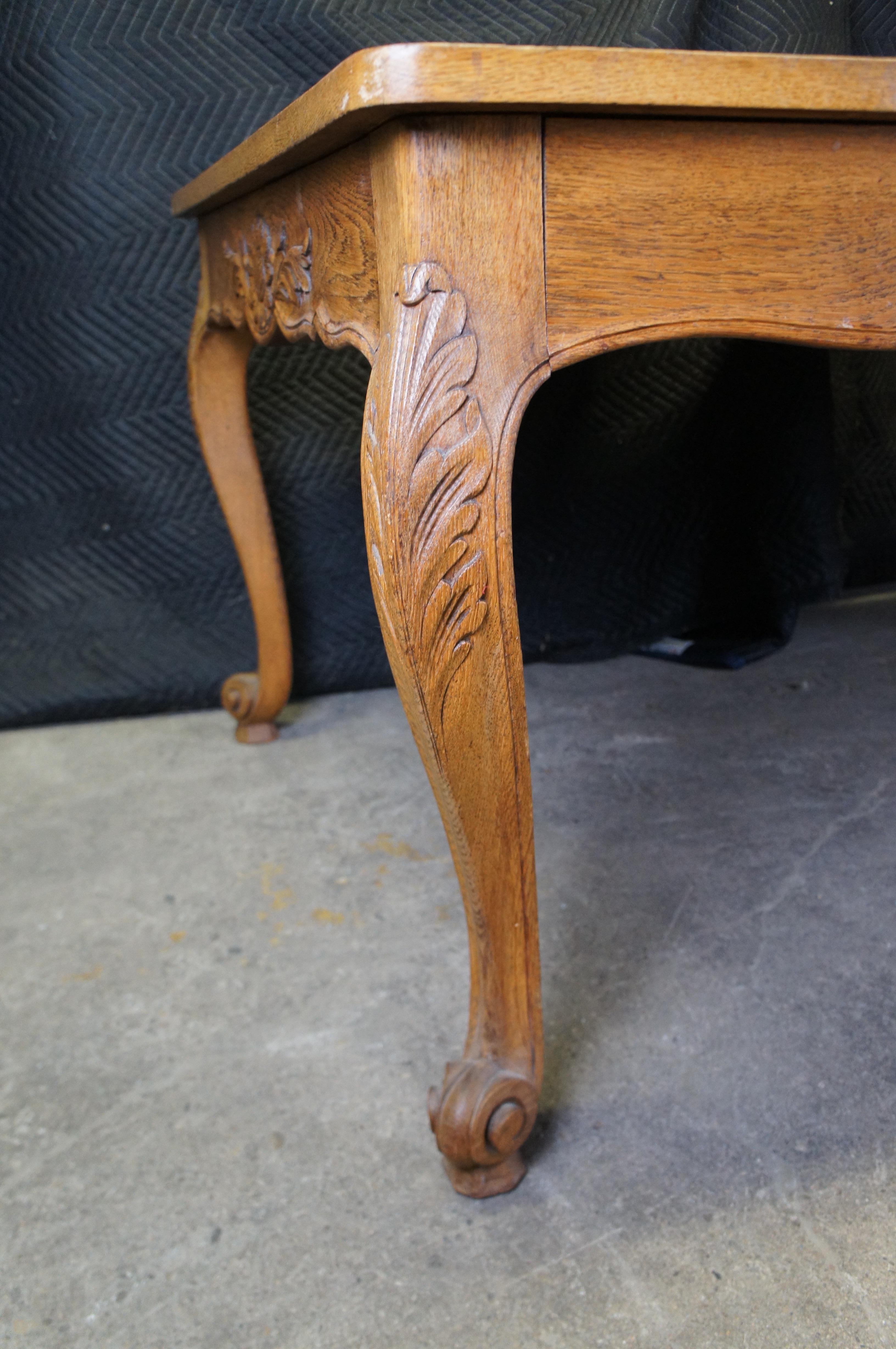 Antique French Country Oak Extendable Carved Floral Acanthus Dining Table For Sale 4