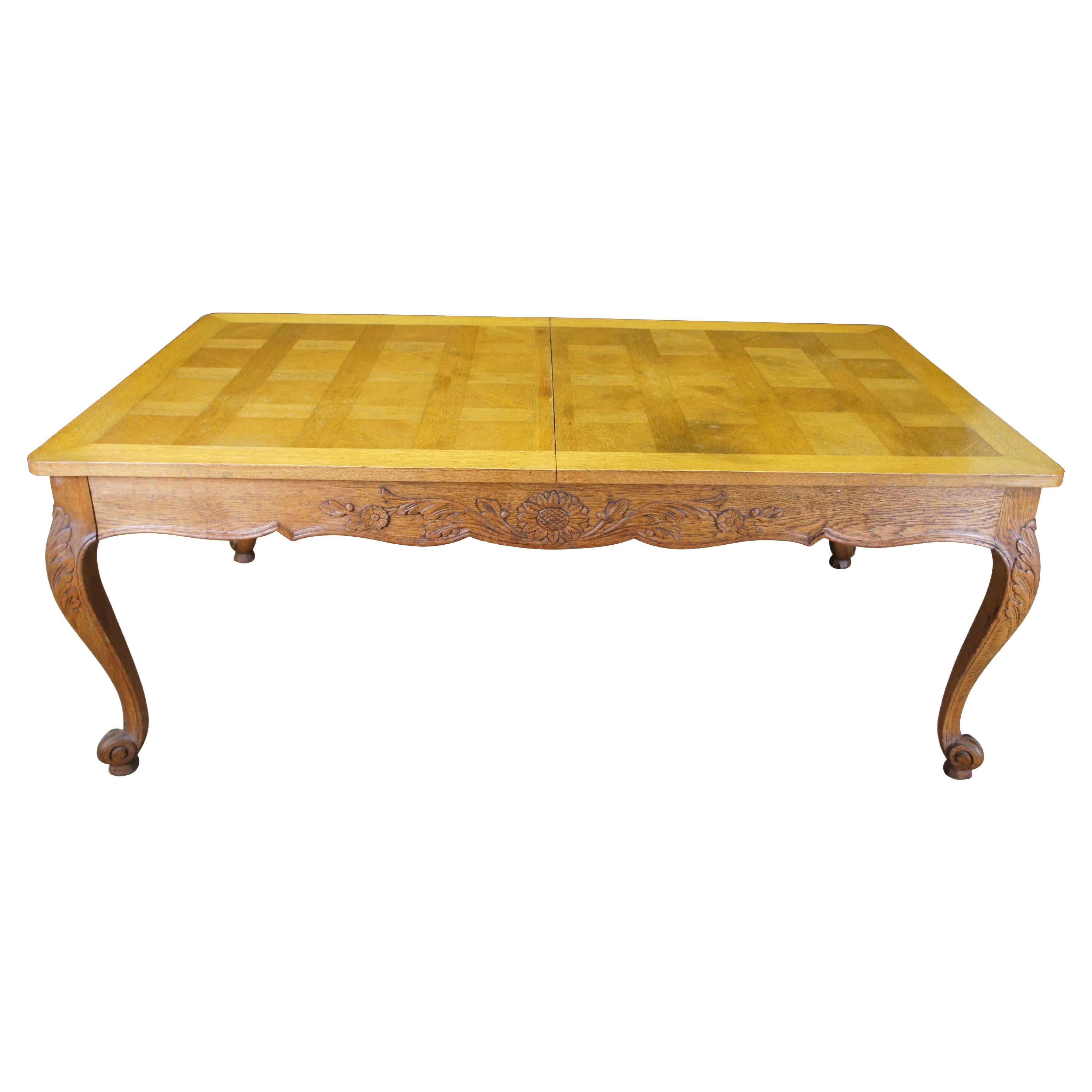 Antique French Country Oak Extendable Carved Floral Acanthus Dining Table For Sale