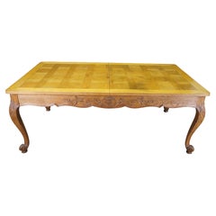Antique French Country Oak Extendable Carved Floral Acanthus Dining Table