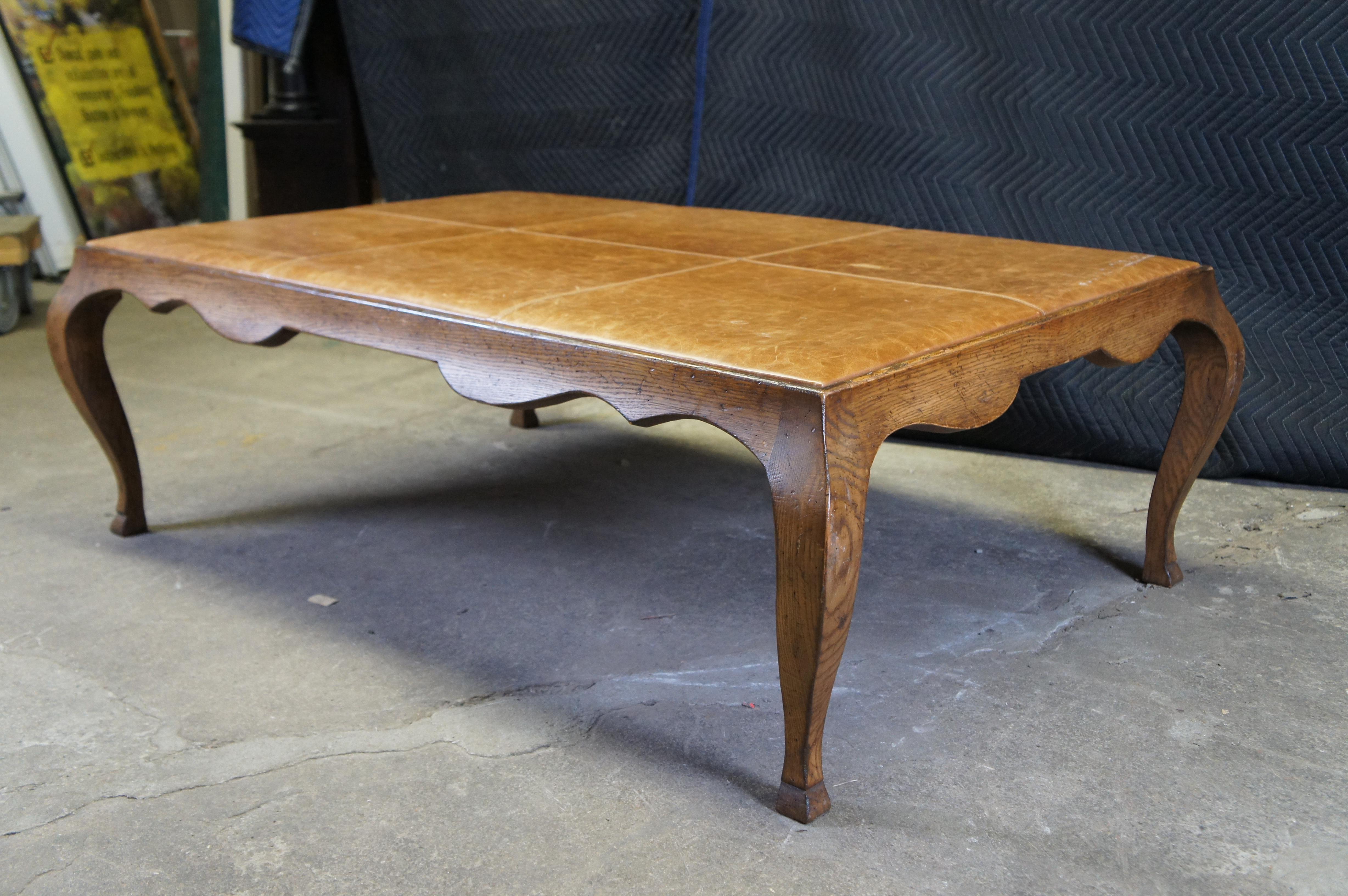 French Country Oak Leather Coffee Cocktail Table Ottoman 58