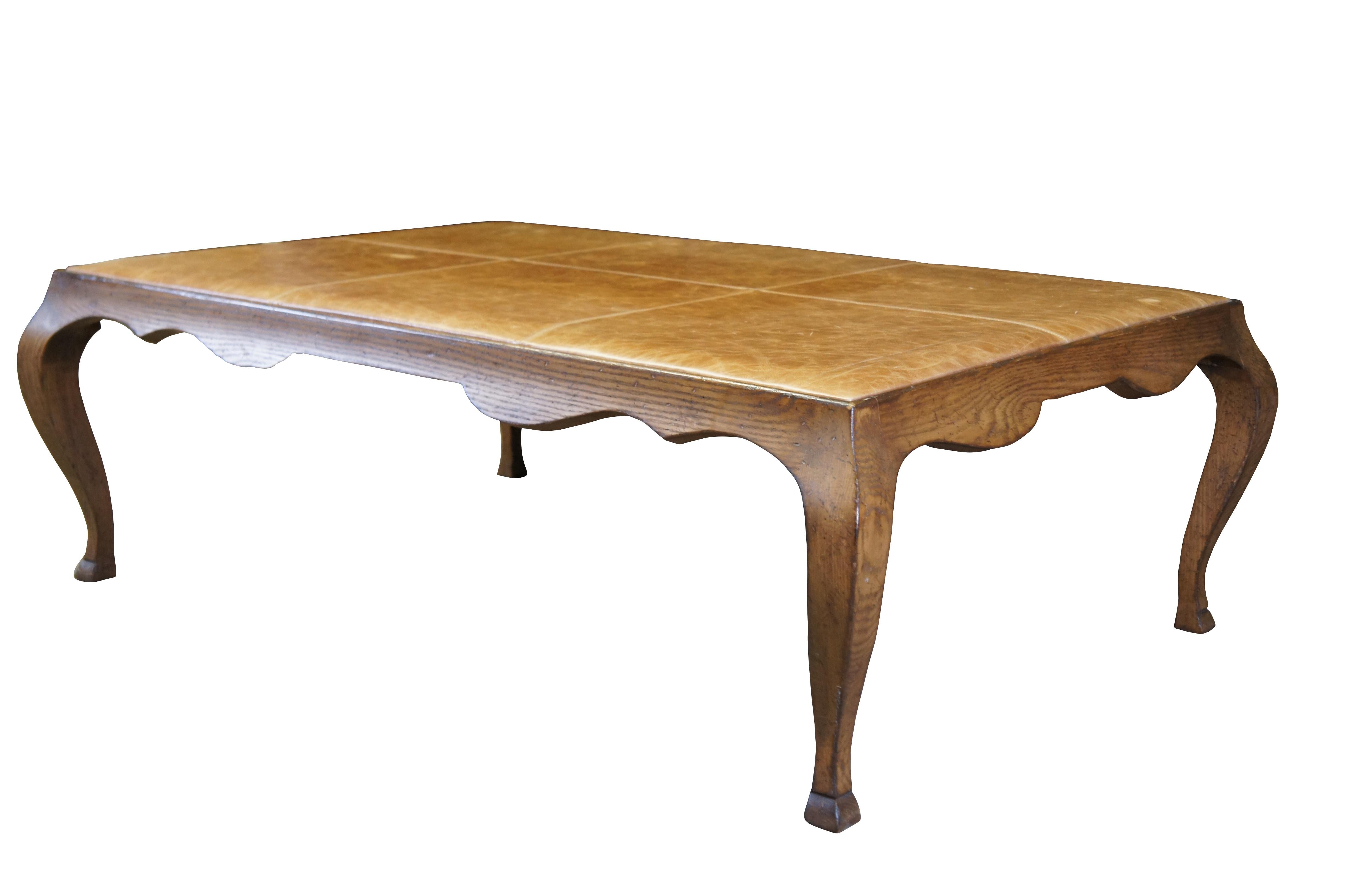 French Country Oak Leather Coffee Cocktail Table Ottoman 58