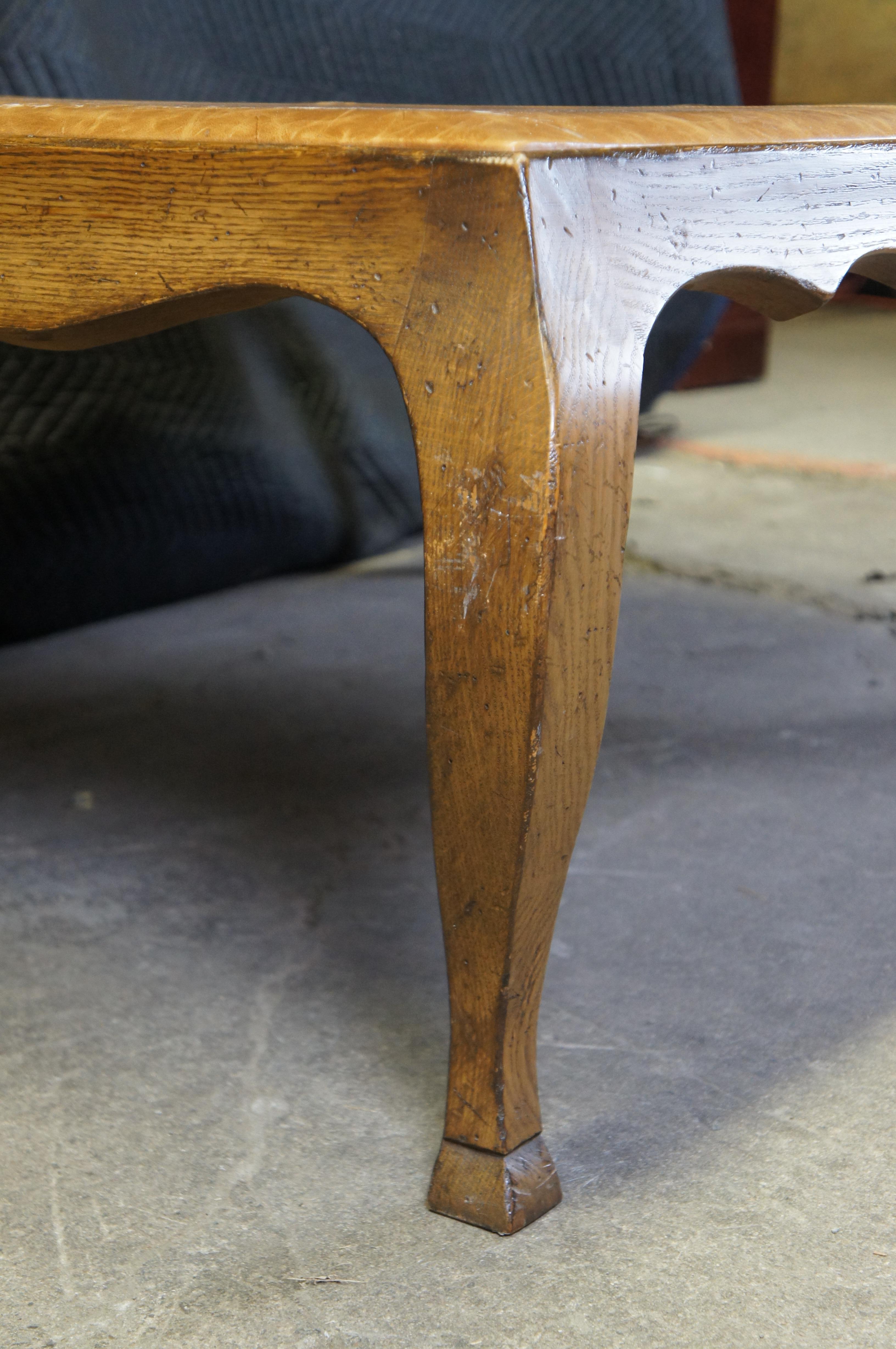 French Country Oak Leather Coffee Cocktail Table Ottoman 58