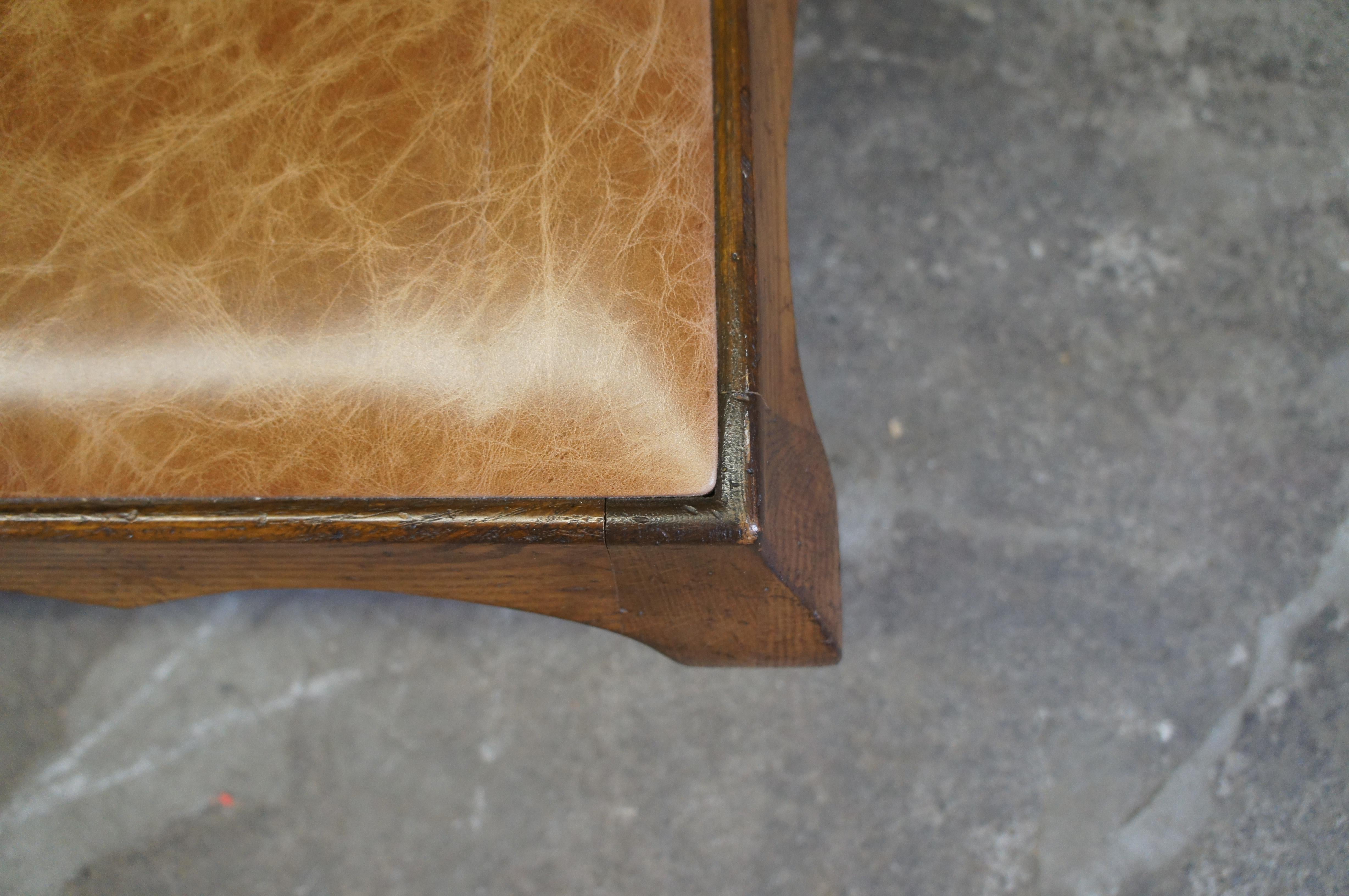 French Country Oak Leather Coffee Cocktail Table Ottoman 58