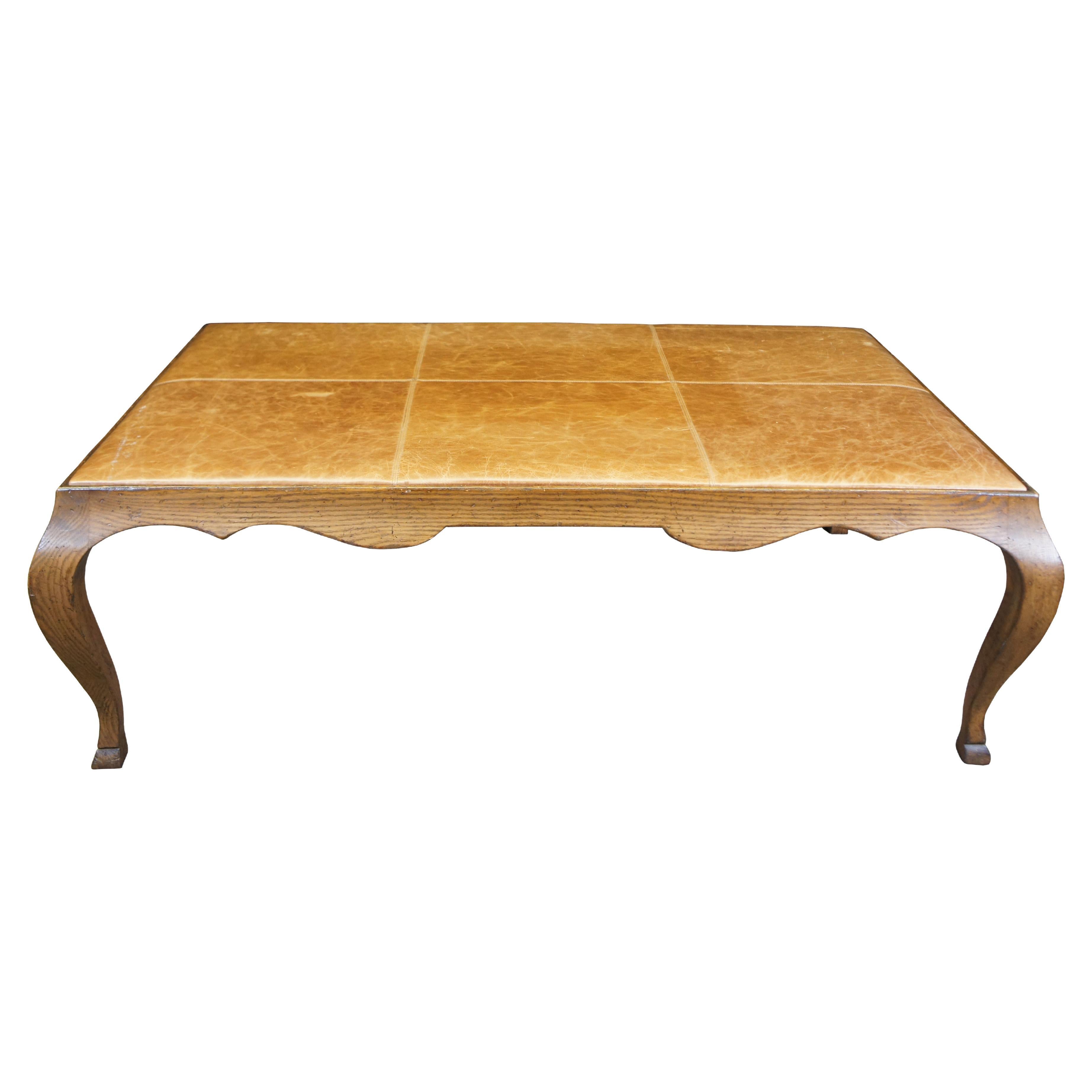 French Country Oak Leather Coffee Cocktail Table Ottoman 58" (País Francés)