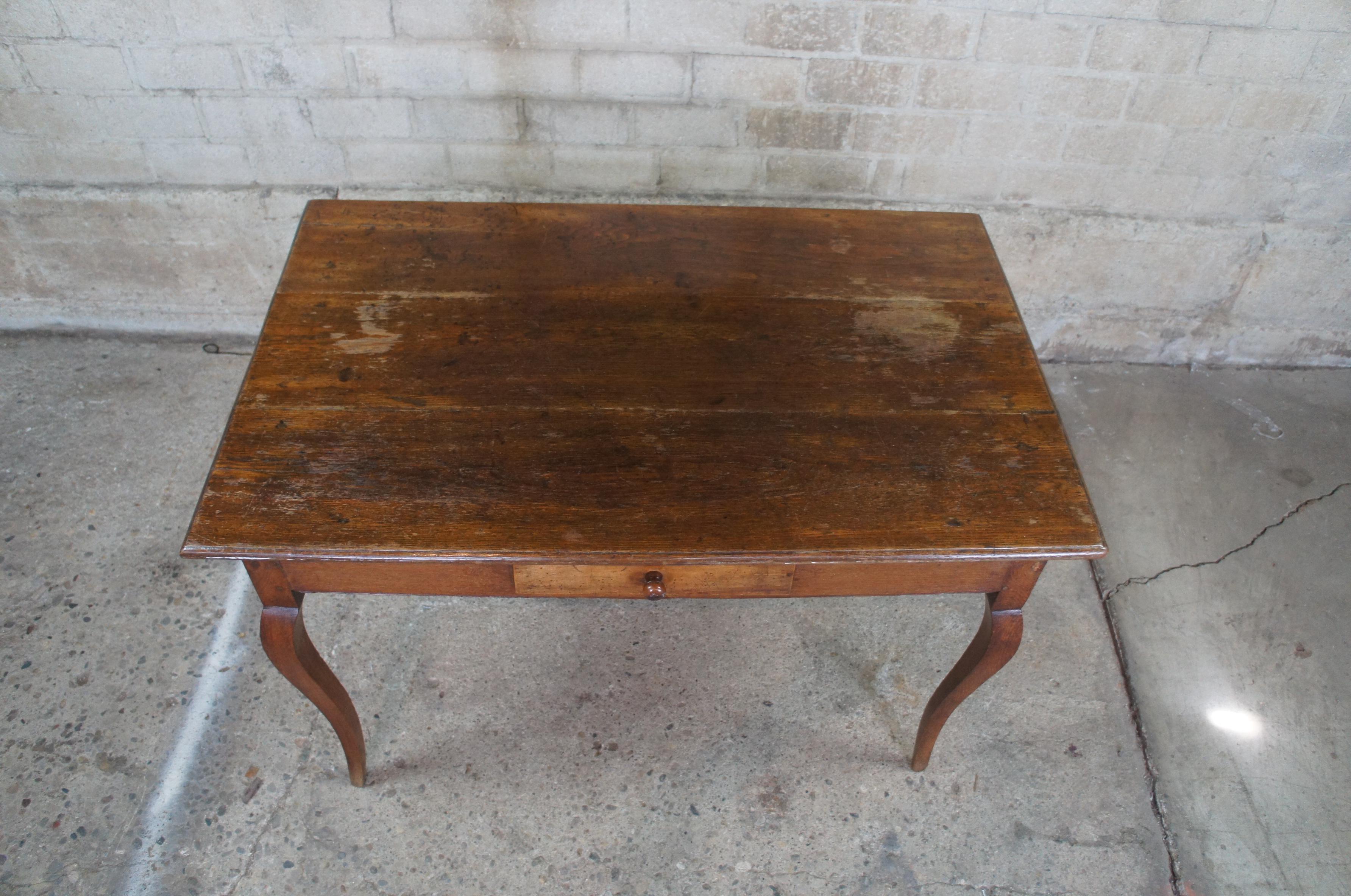 Antique French Country Oak Library Writing Desk Hall Table Provincial Farmhouse In Good Condition In Dayton, OH