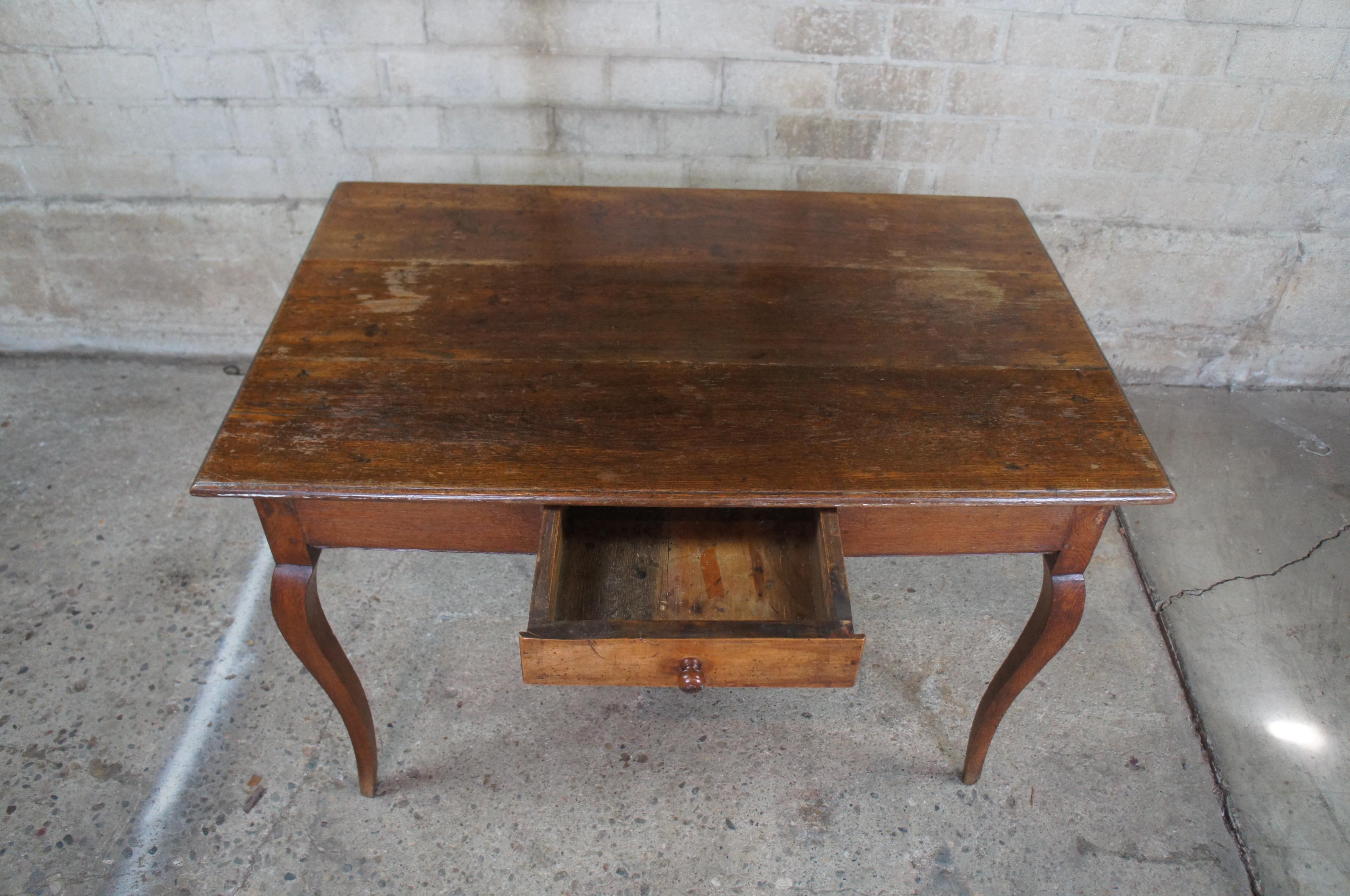 20th Century Antique French Country Oak Library Writing Desk Hall Table Provincial Farmhouse