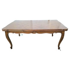 Antique French Country Oak Parque Top Expandable Draw Leaf Dining Table