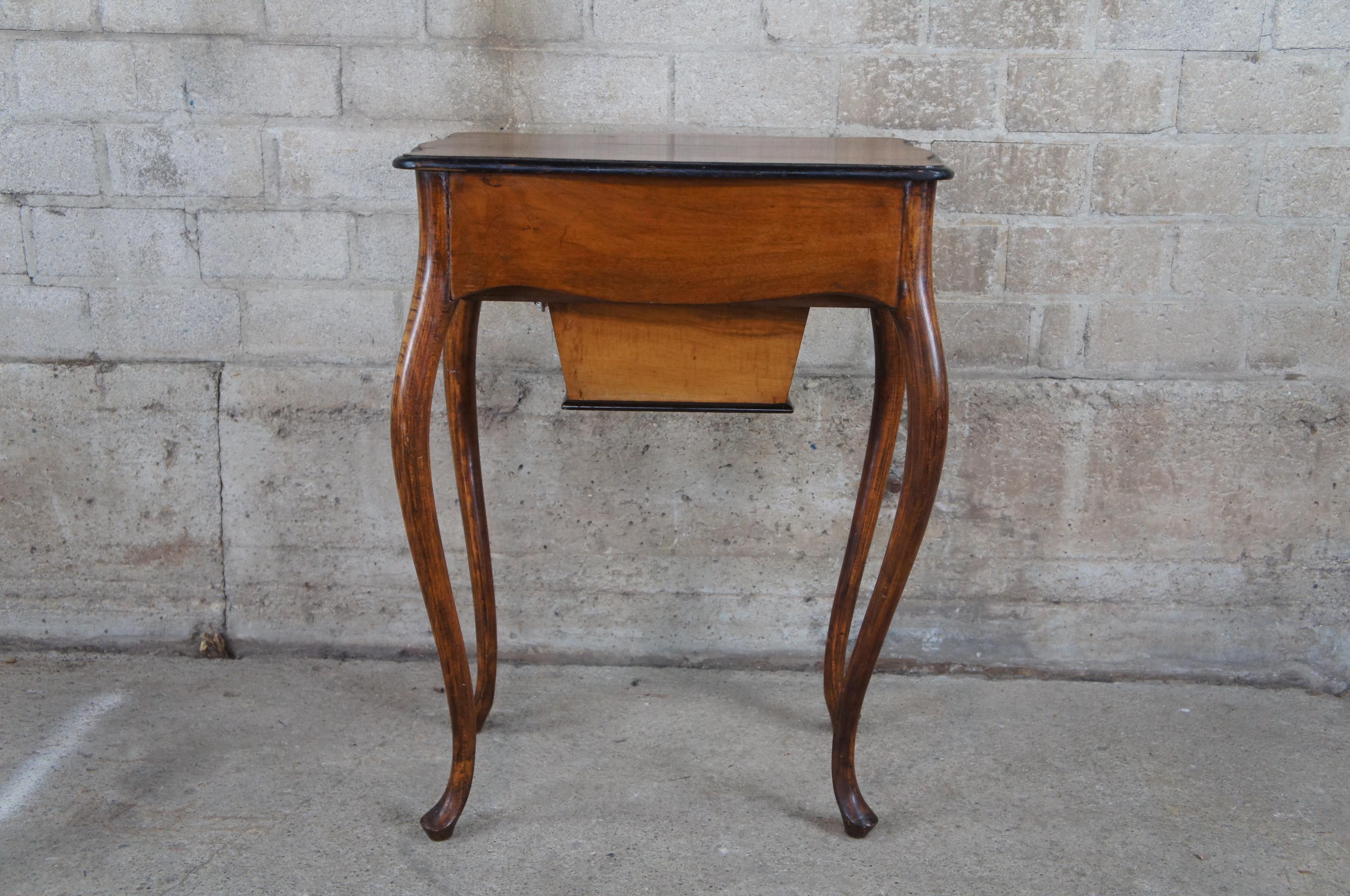 Antique French Country Oak & Walnut Serpentine Sewing Cabinet Side Accent Table For Sale 2