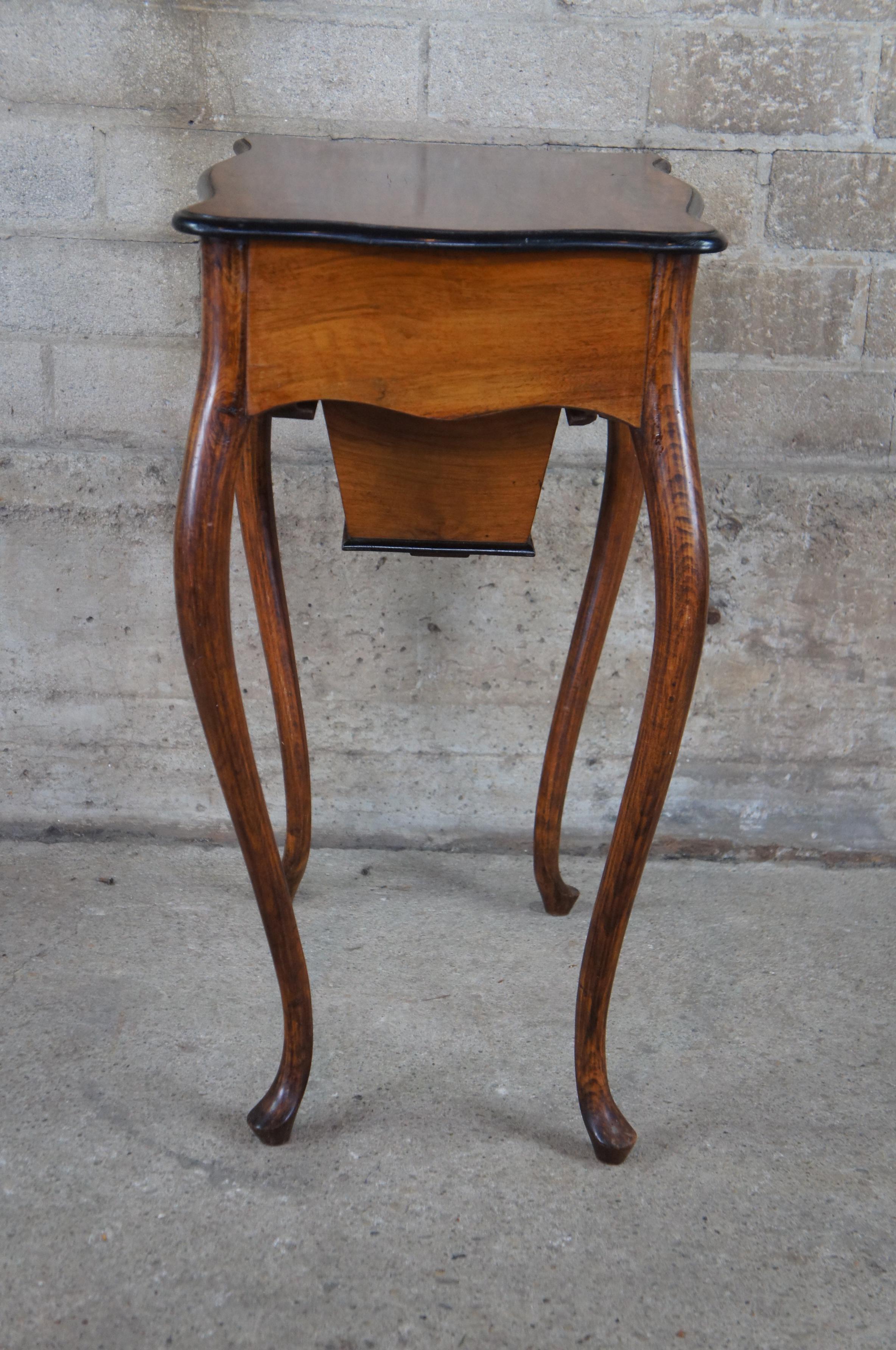 French Provincial Antique French Country Oak & Walnut Serpentine Sewing Cabinet Side Accent Table For Sale