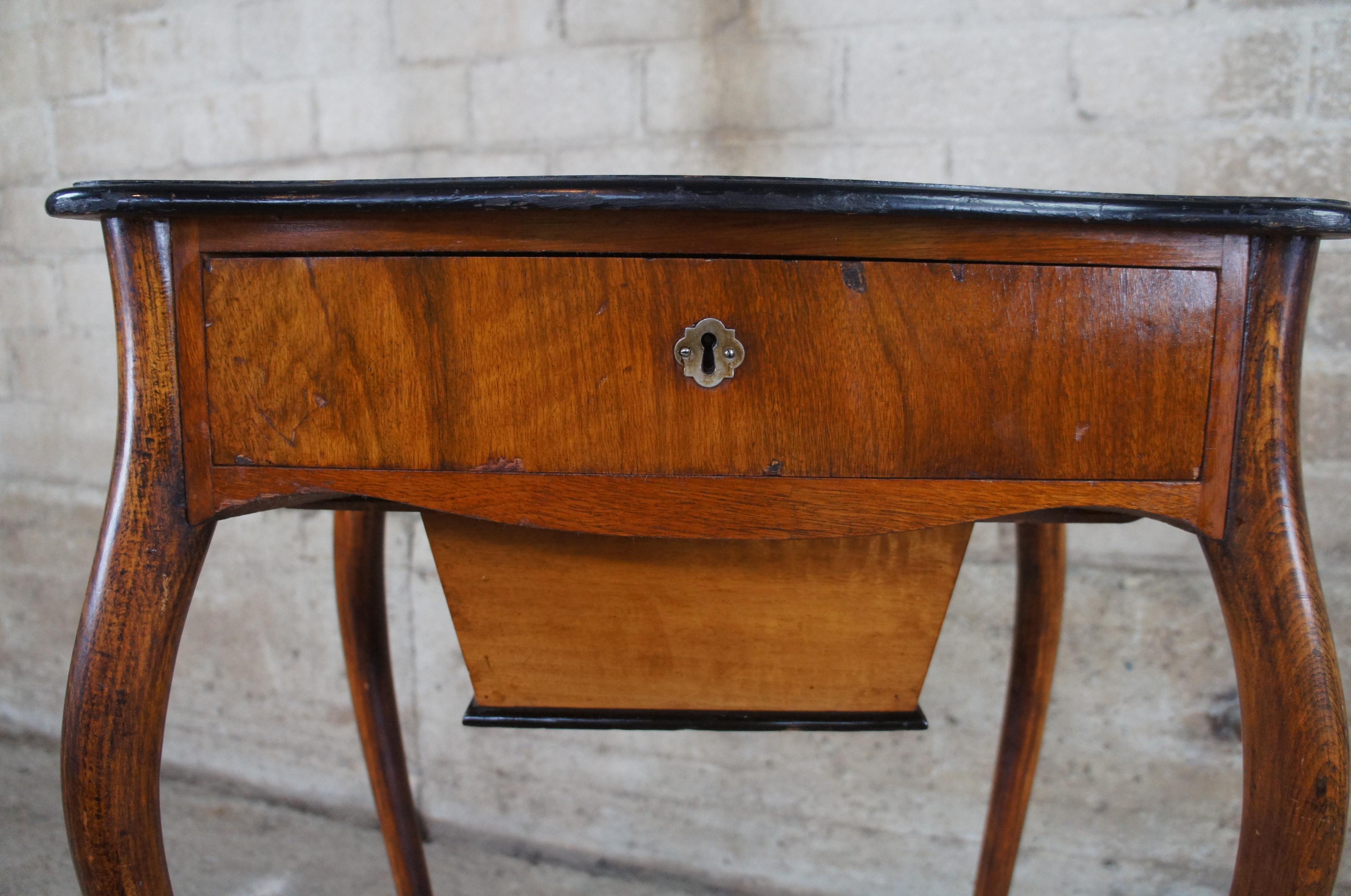 Early 20th Century Antique French Country Oak & Walnut Serpentine Sewing Cabinet Side Accent Table For Sale