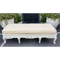 Antique French Country Paint Decorated Bench with Down Filled Cushion