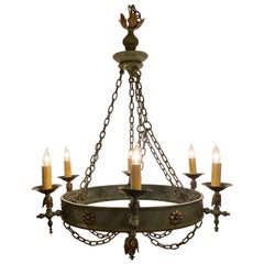 Antique French Country Painted Wrought Iron Chandelier, circa 1900
