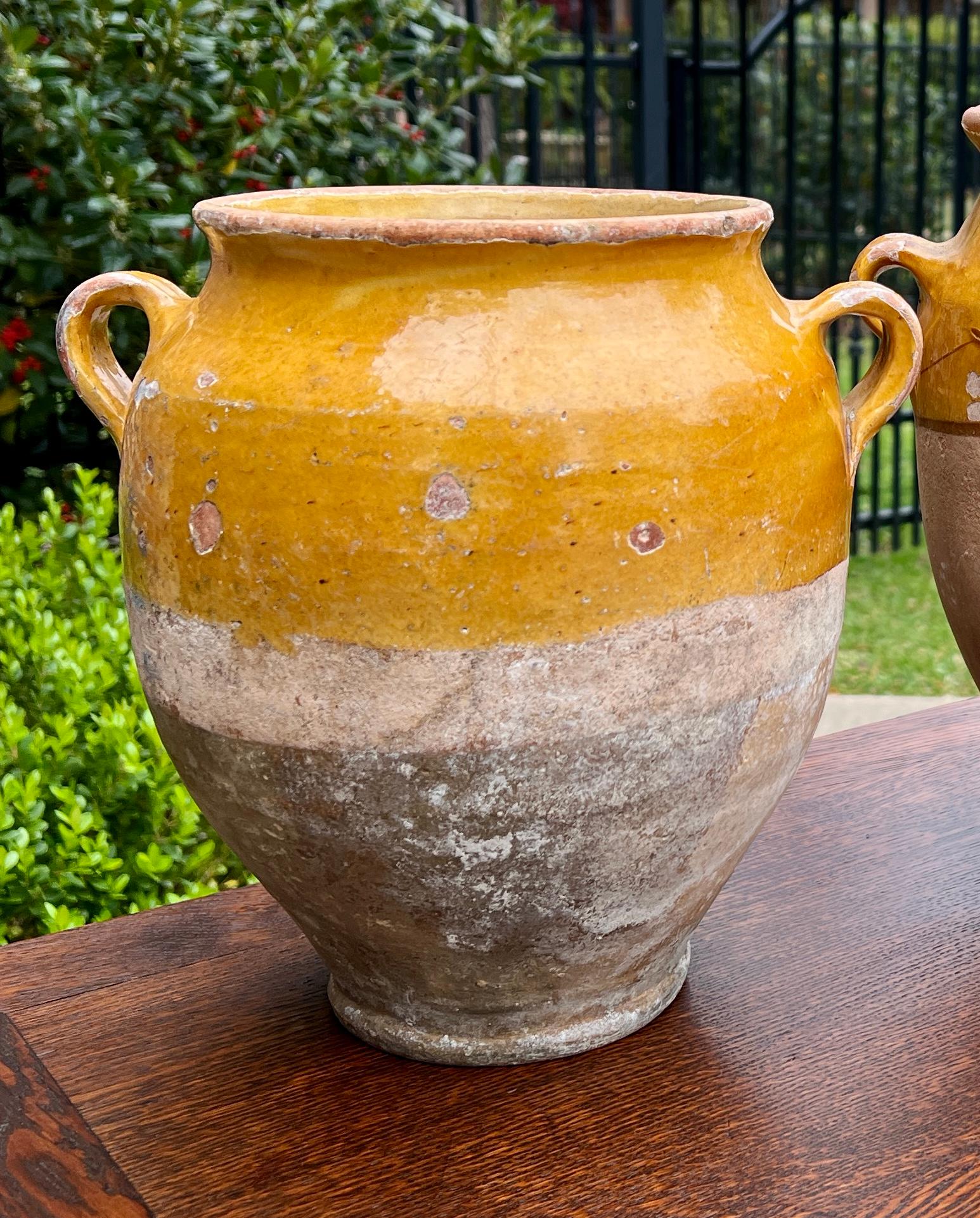 Antique French Country PAIR Confit Pots Pottery Jugs Glazed Ochre Yellow Large For Sale 4