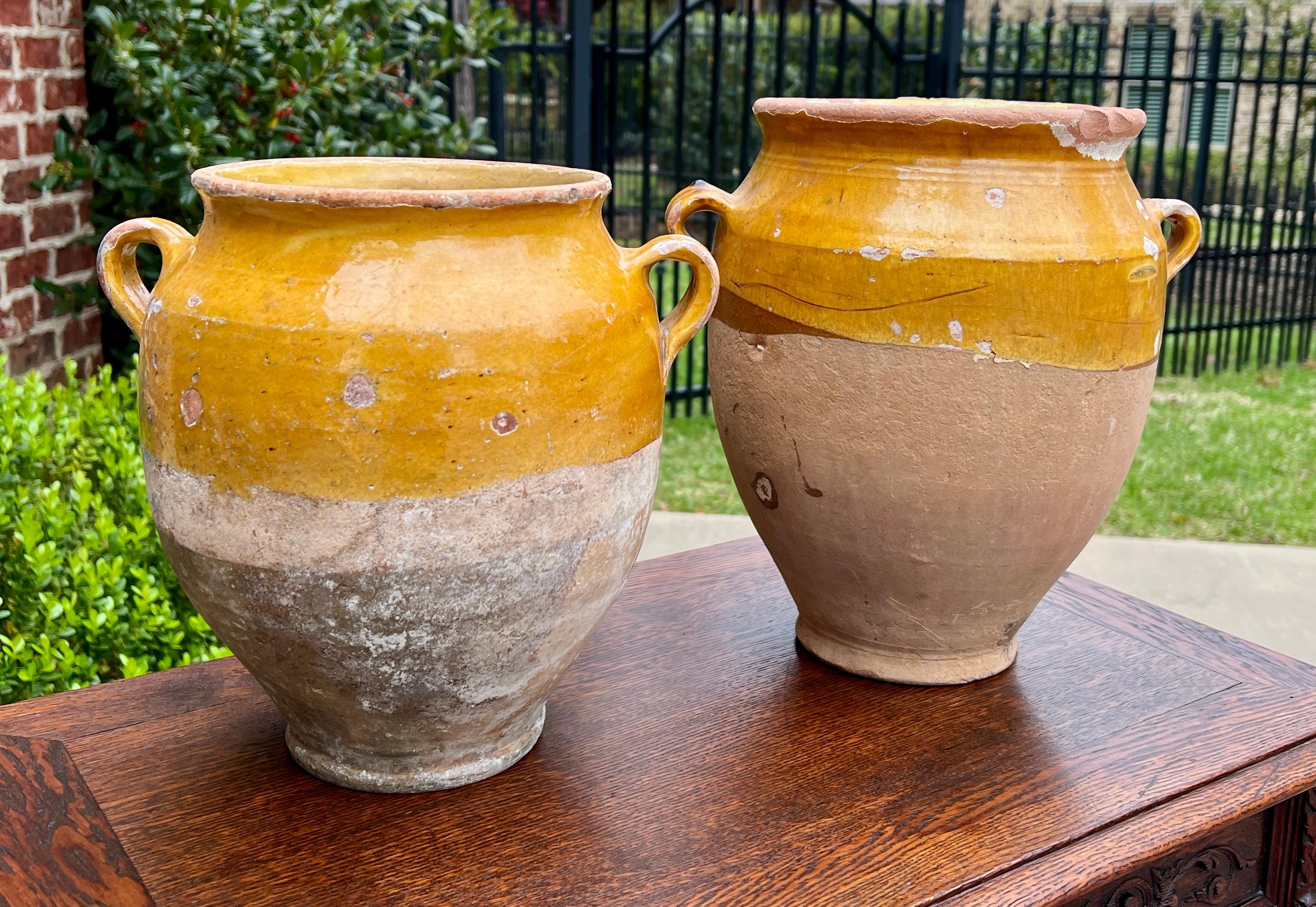 Antique French Country PAIR Confit Pots Pottery Jugs Glazed Ochre Yellow Large For Sale 5