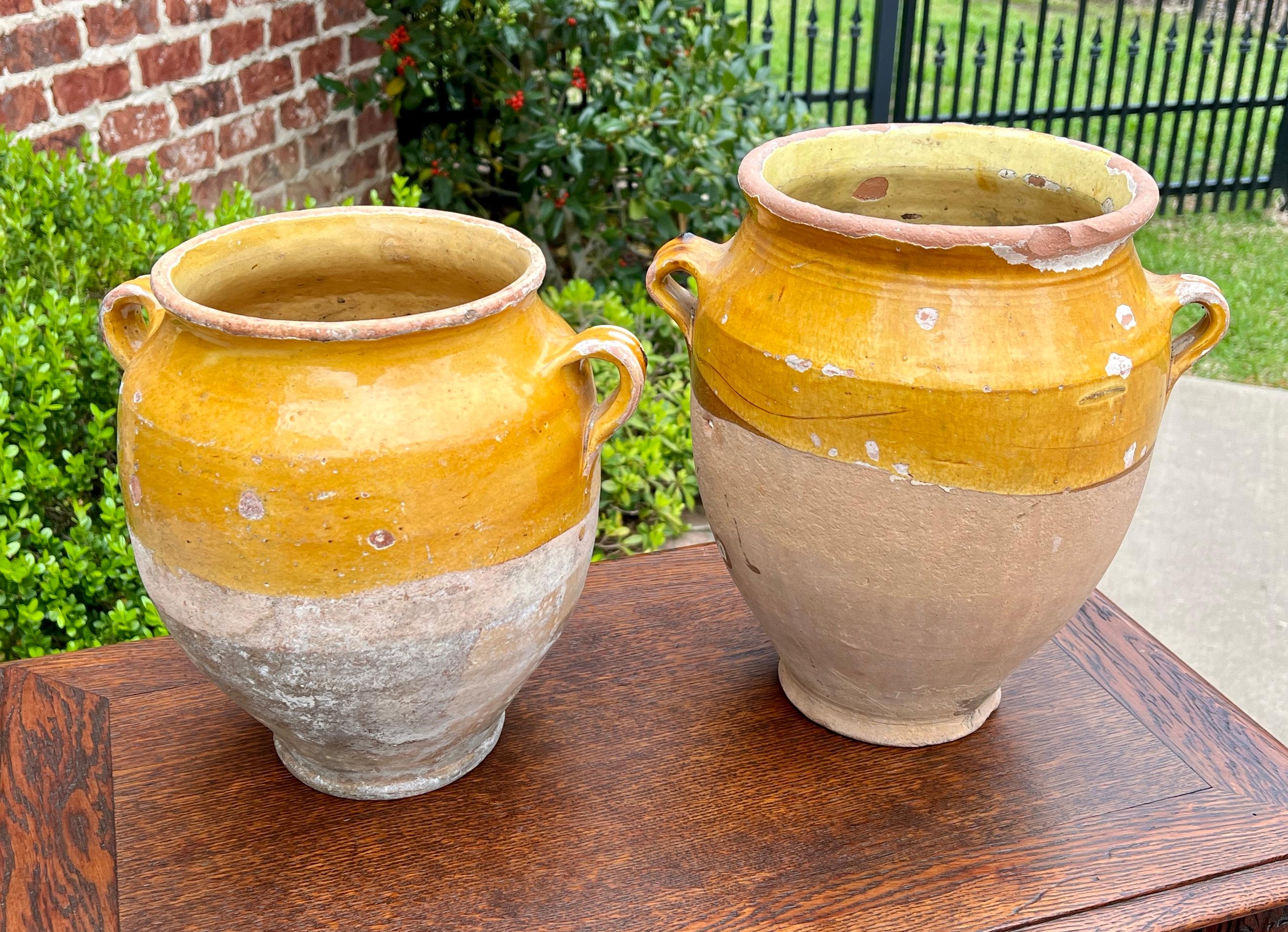Antique French Country PAIR Confit Pots Pottery Jugs Glazed Ochre Yellow Large For Sale 6