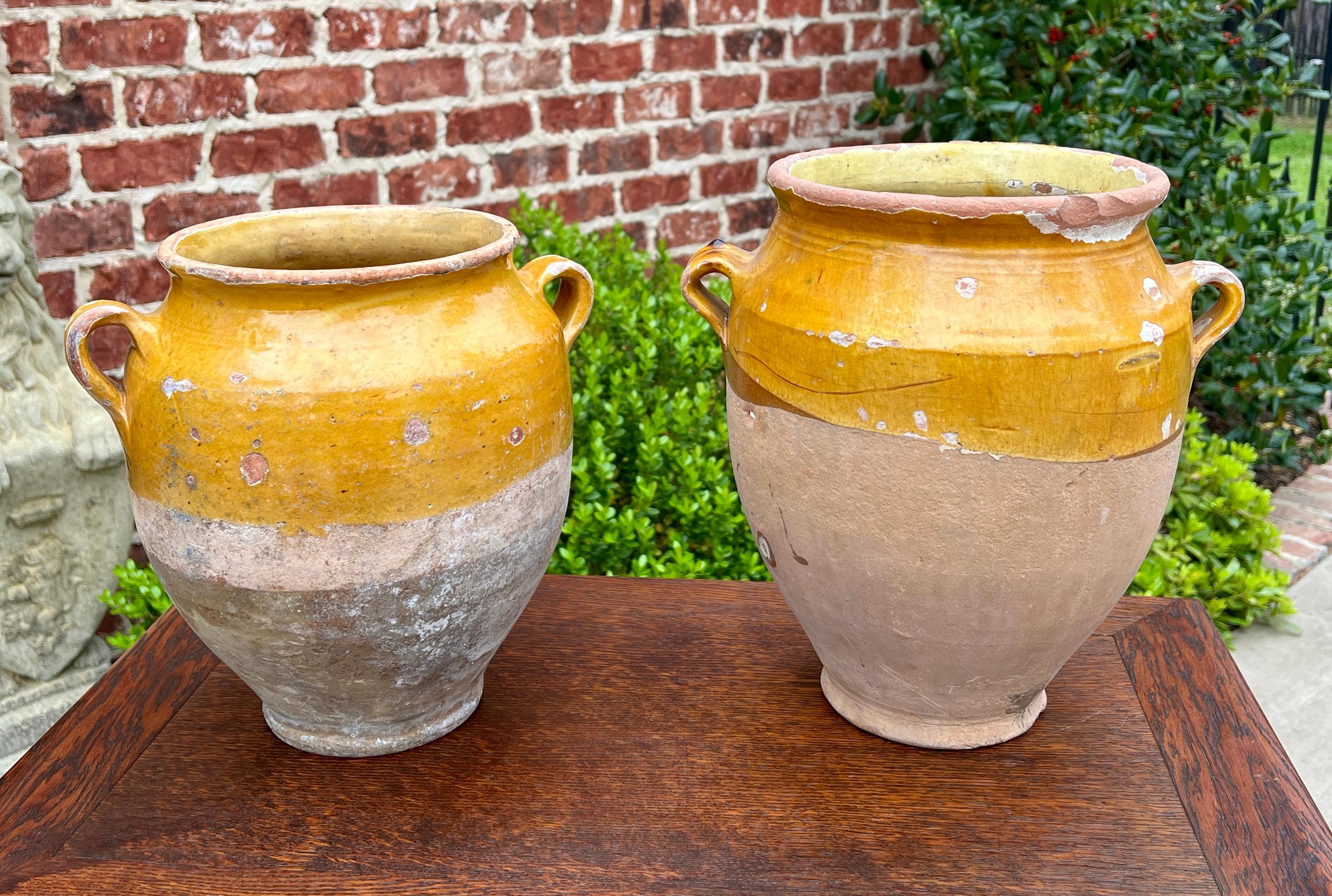 Antique French Country PAIR Confit Pots Pottery Jugs Glazed Ochre Yellow Large For Sale 8